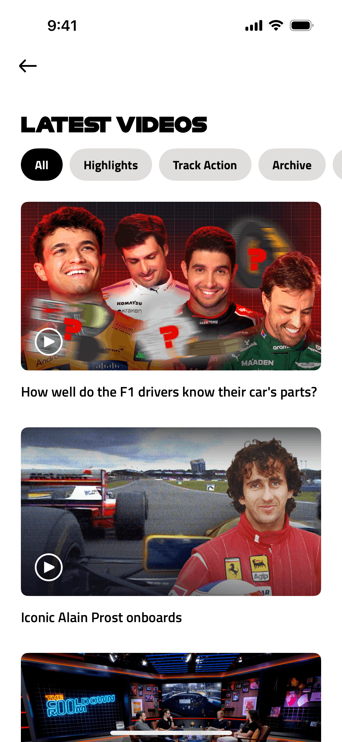Formula 1® iOS Sports interface screenshot 2