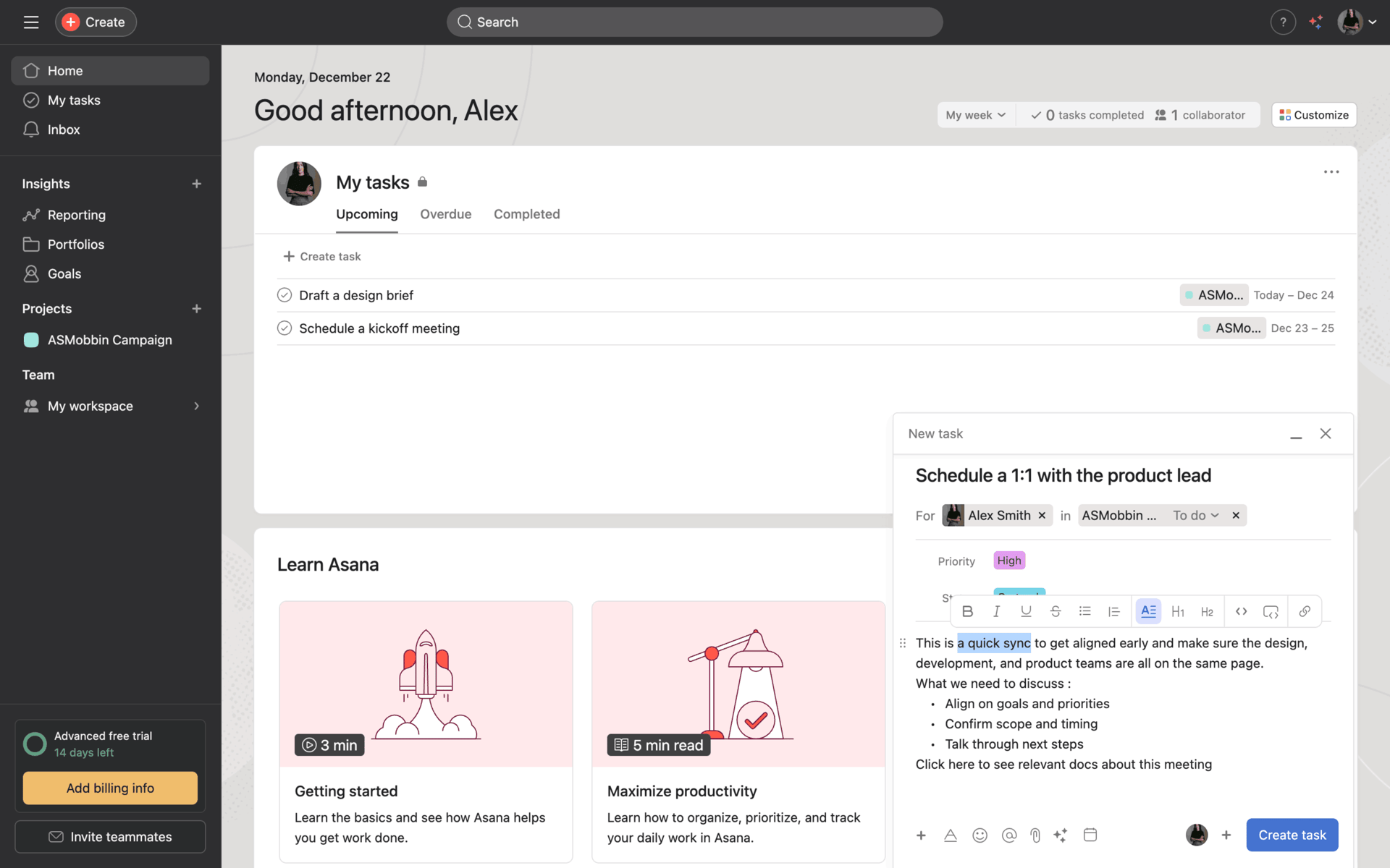 Asana Web Business interface screenshot 7