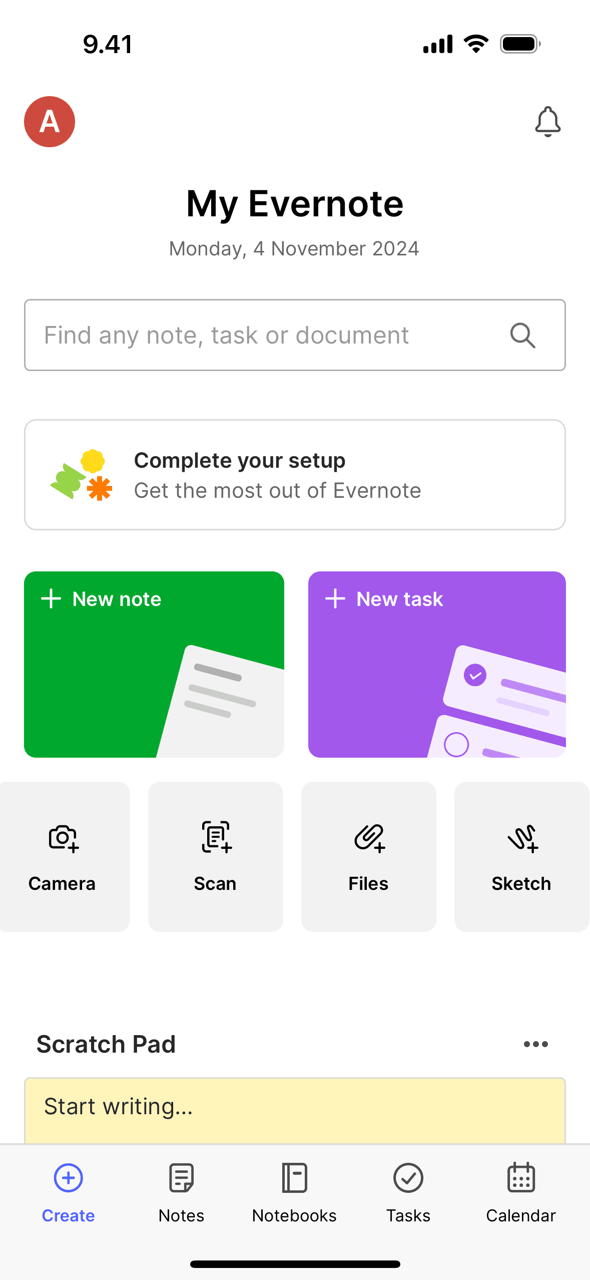 Create on Evernote (ios) screen 2