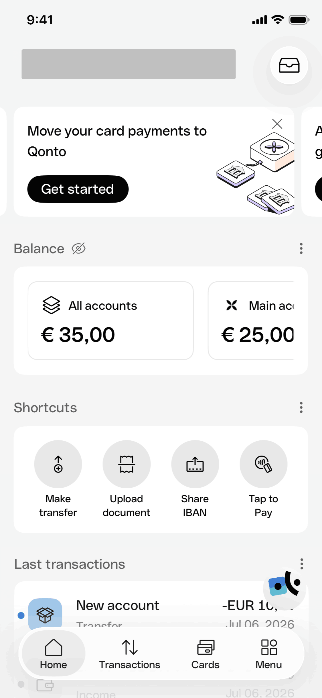 Qonto iOS Qonto interface screenshot 1