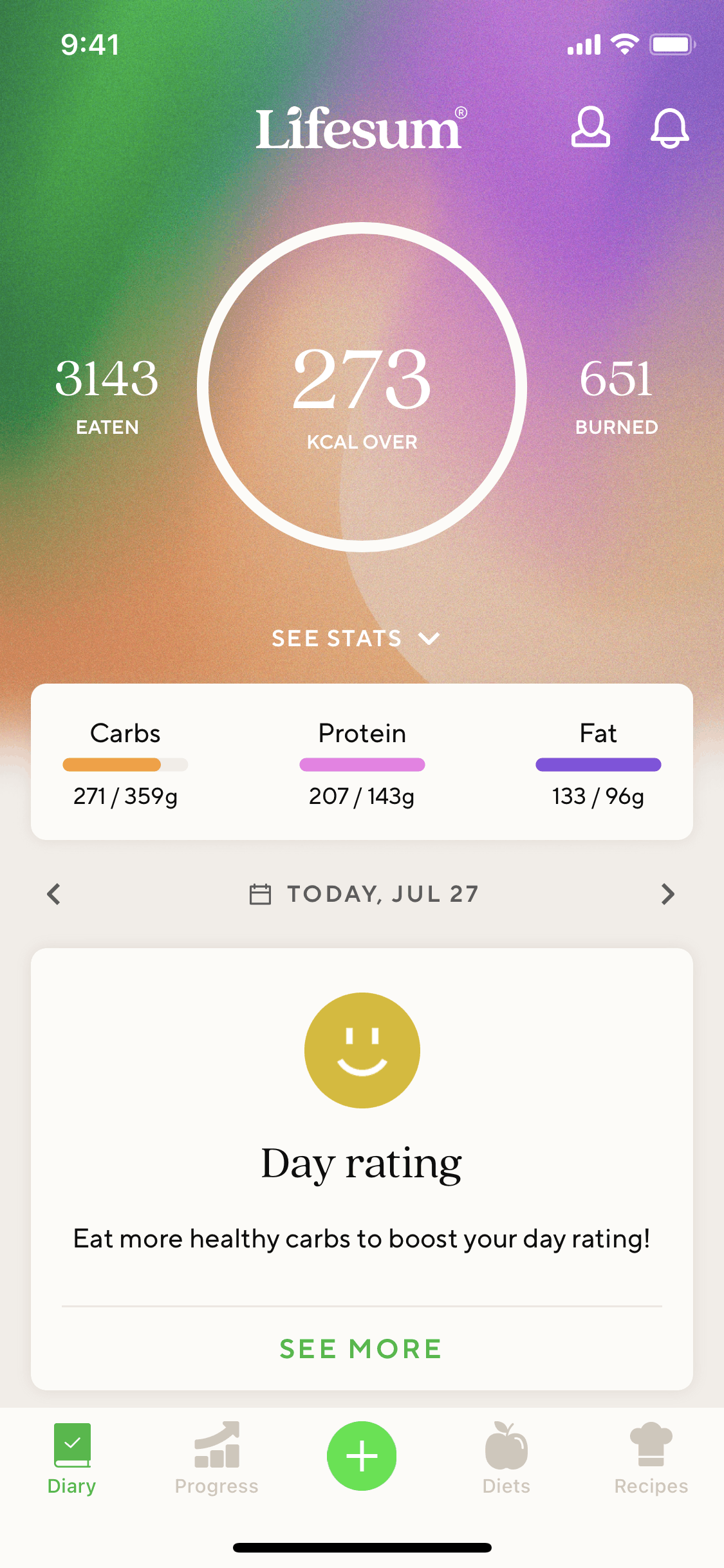 Lifesum iOS Health & Fitness interface screenshot 1