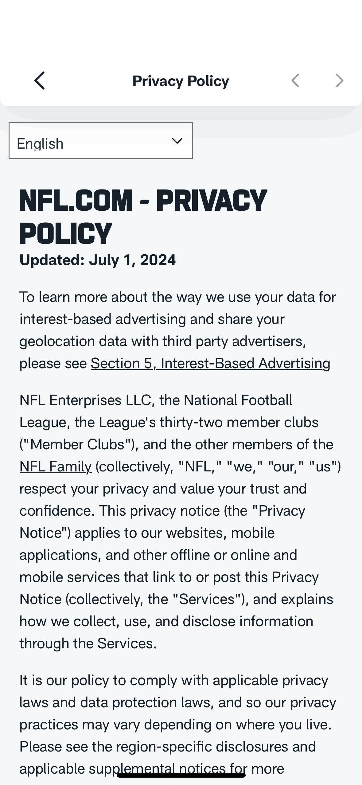 NFL iOS Sports interface screenshot 12