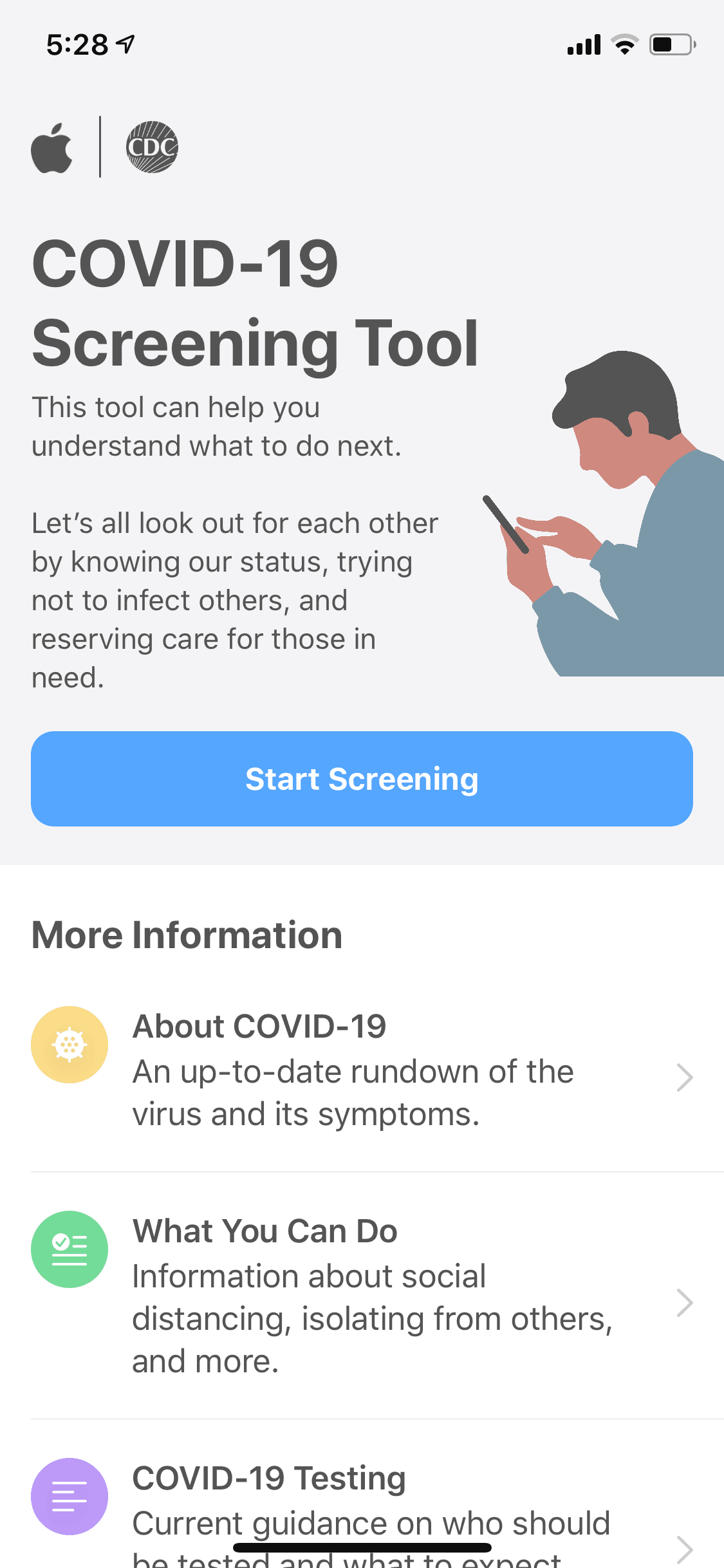 Apple COVID 19 iOS Health & Fitness interface screenshot 1
