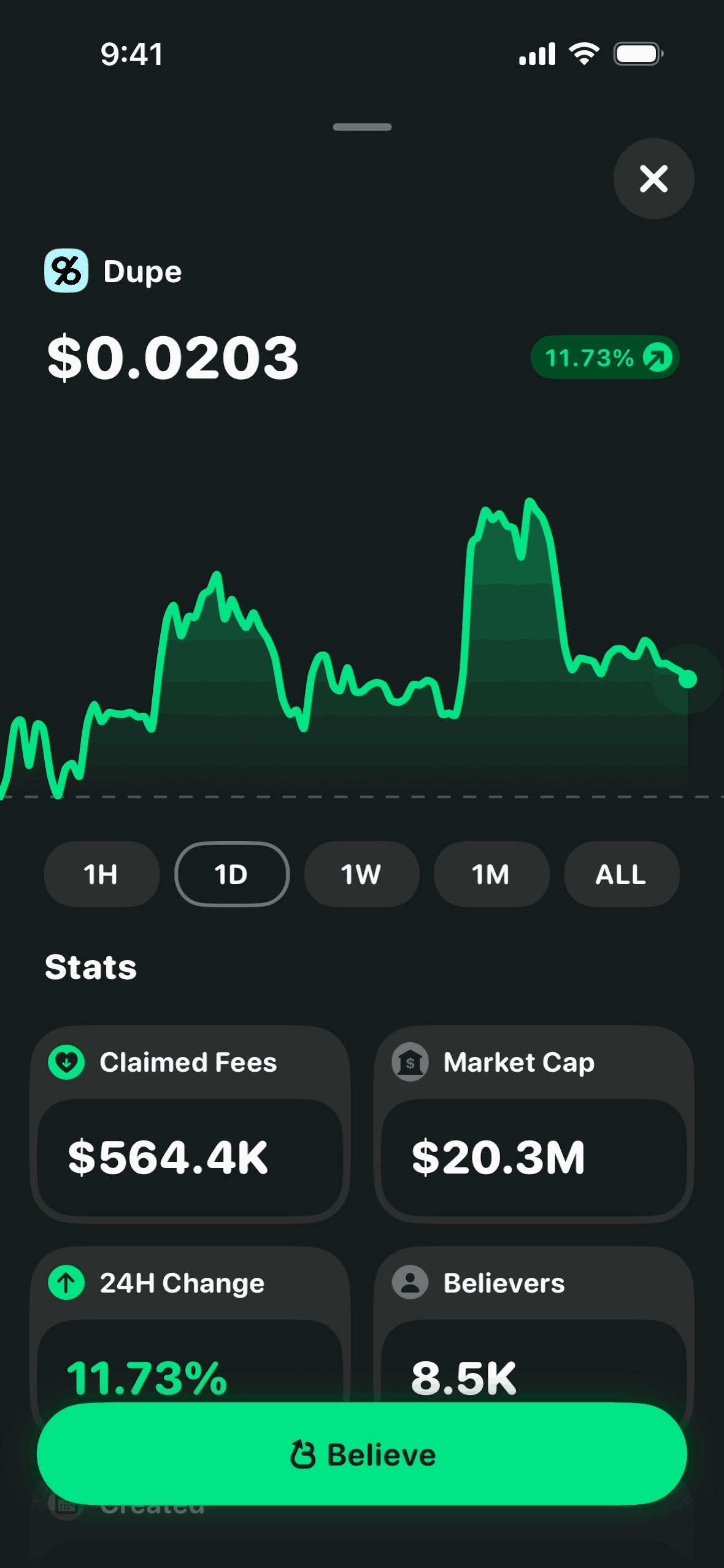 Believe iOS Finance interface screenshot 16