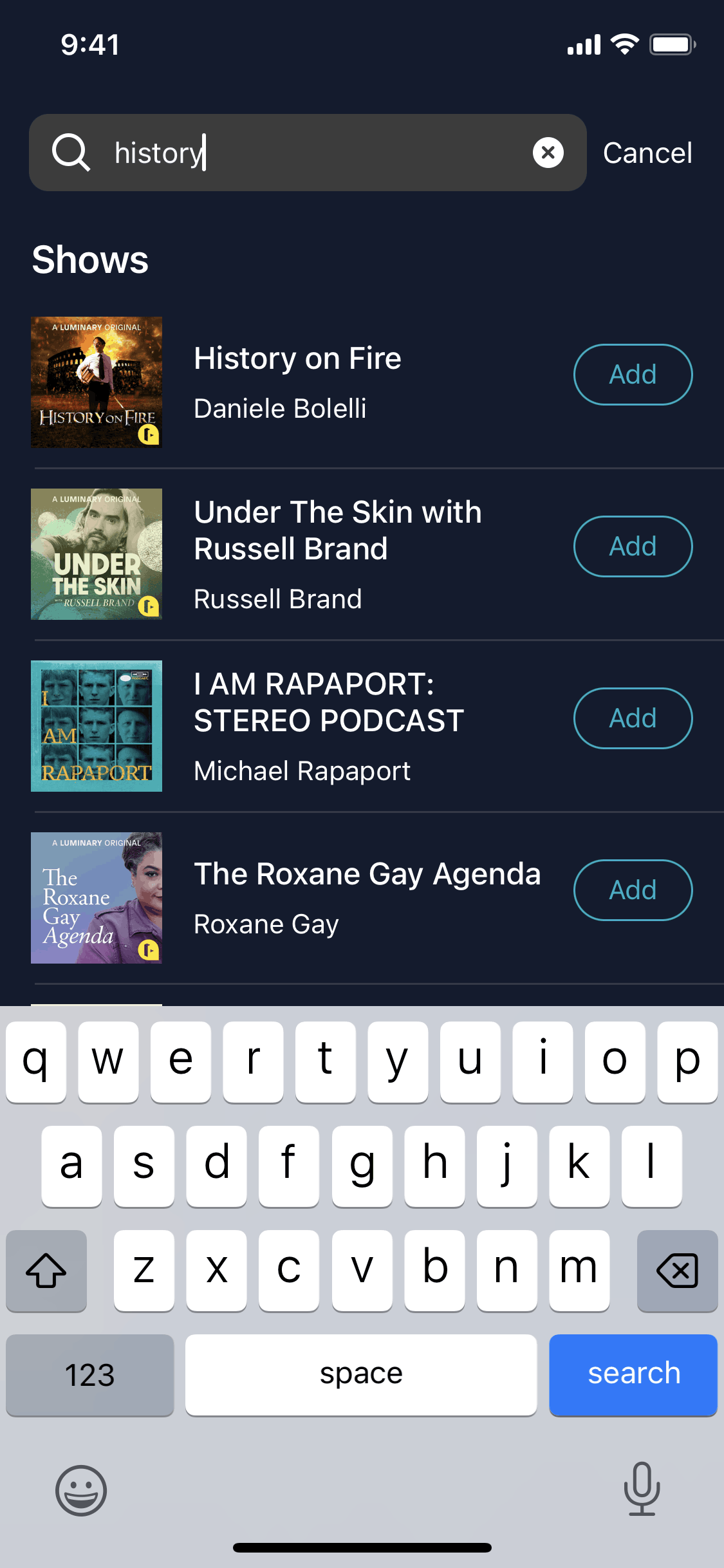 Luminary iOS Entertainment interface screenshot 20