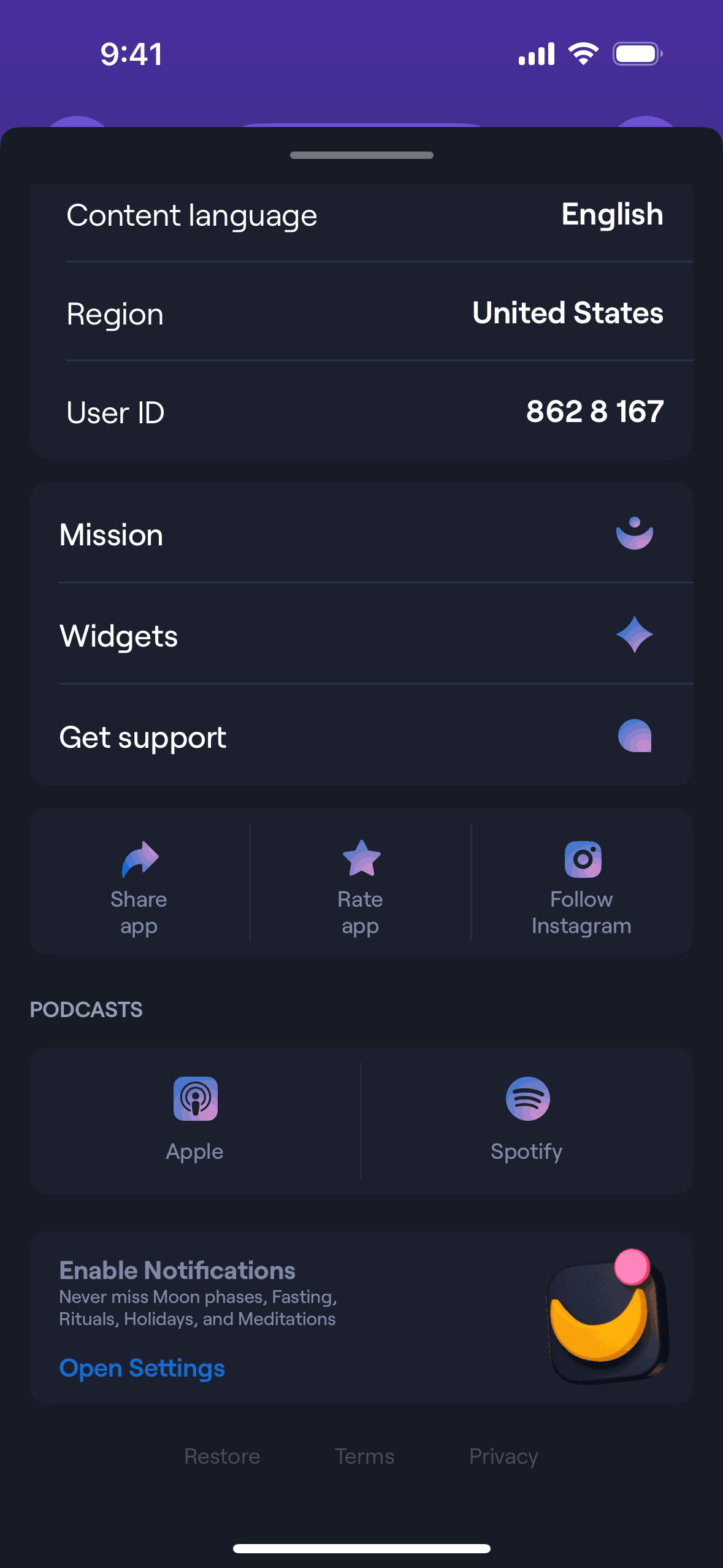 Moonly iOS Lifestyle interface screenshot 24