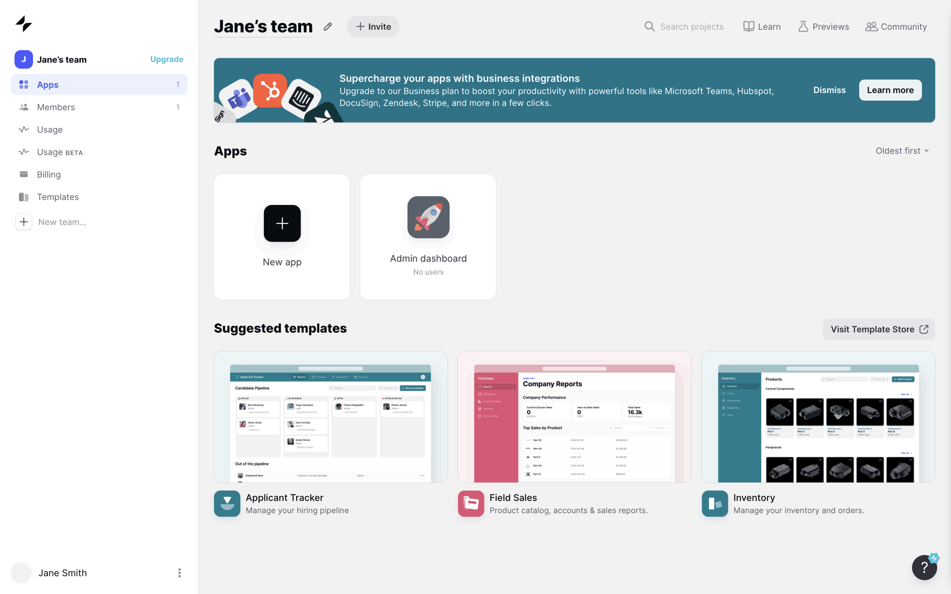 Glide Web Business interface screenshot 2