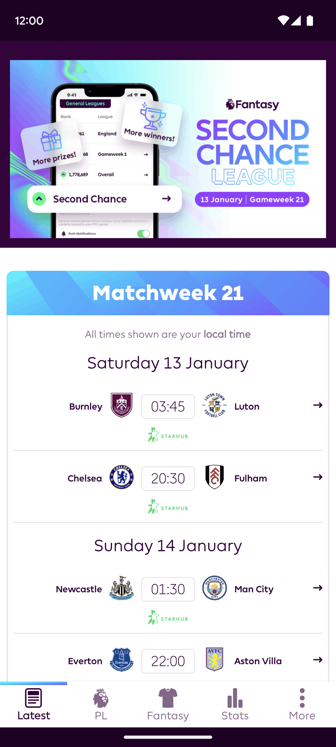 Premier League Android Sports interface screenshot 2