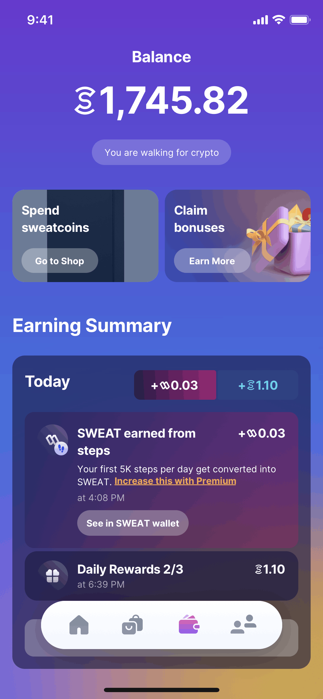 Sweatcoin iOS Health & Fitness interface screenshot 2