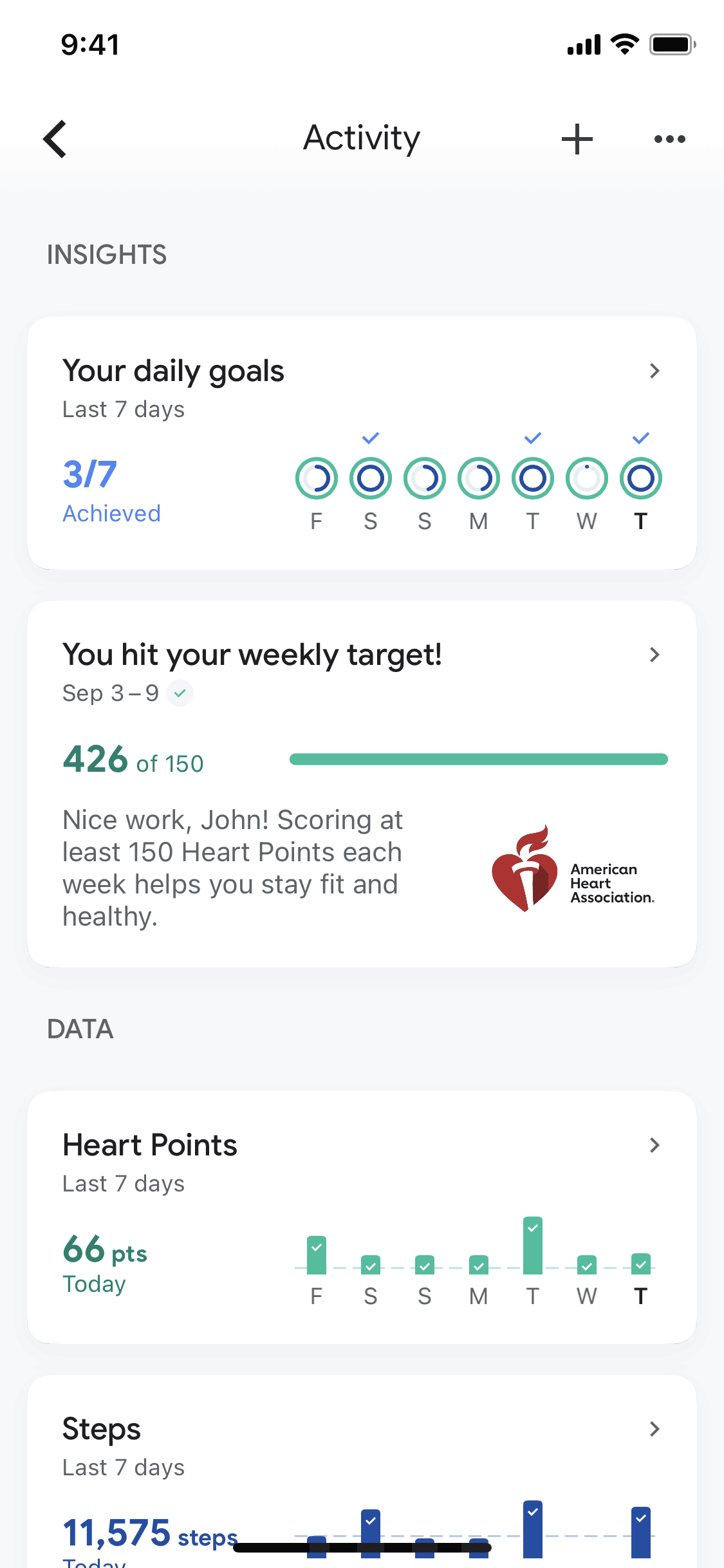 Google Fit iOS Health & Fitness interface screenshot 7