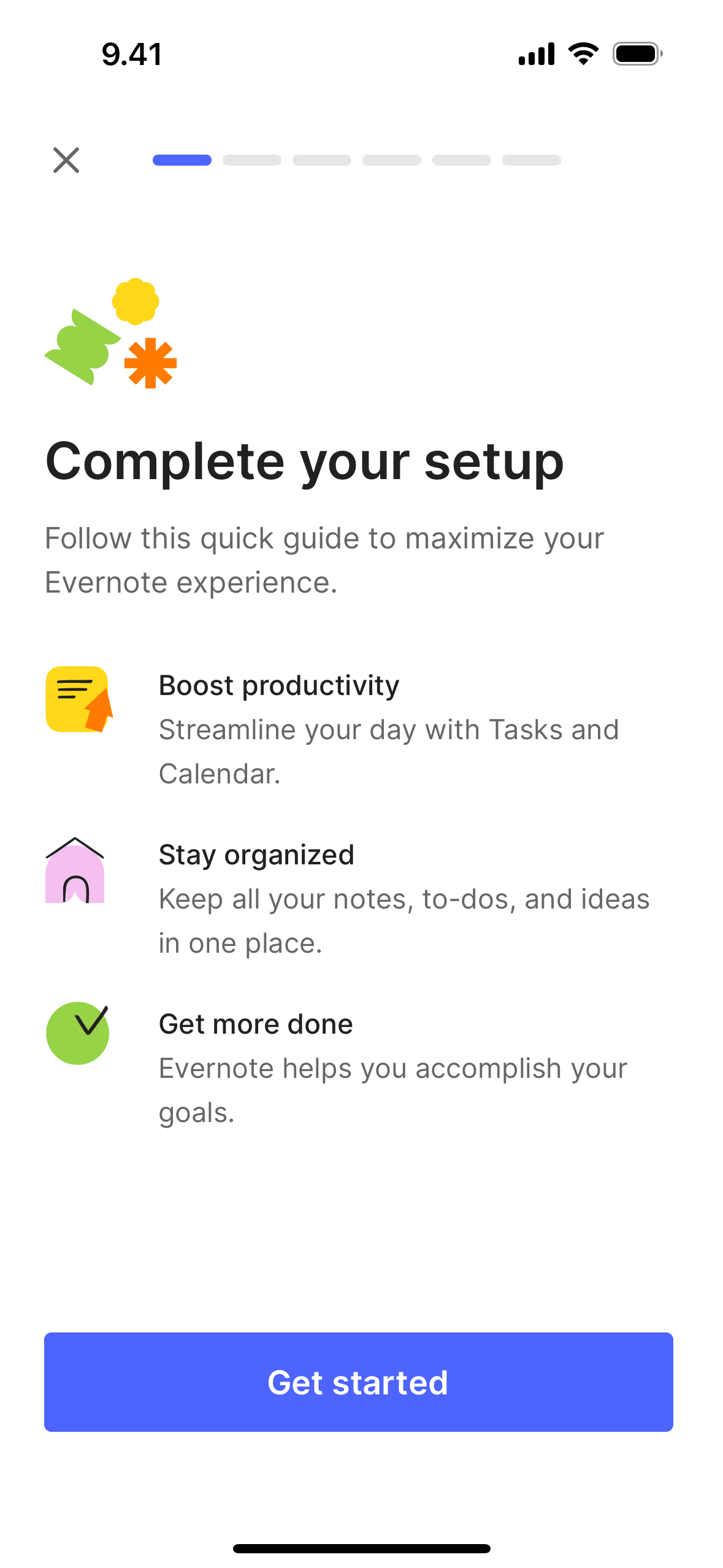 Completing app setup on Evernote (ios) screen 2