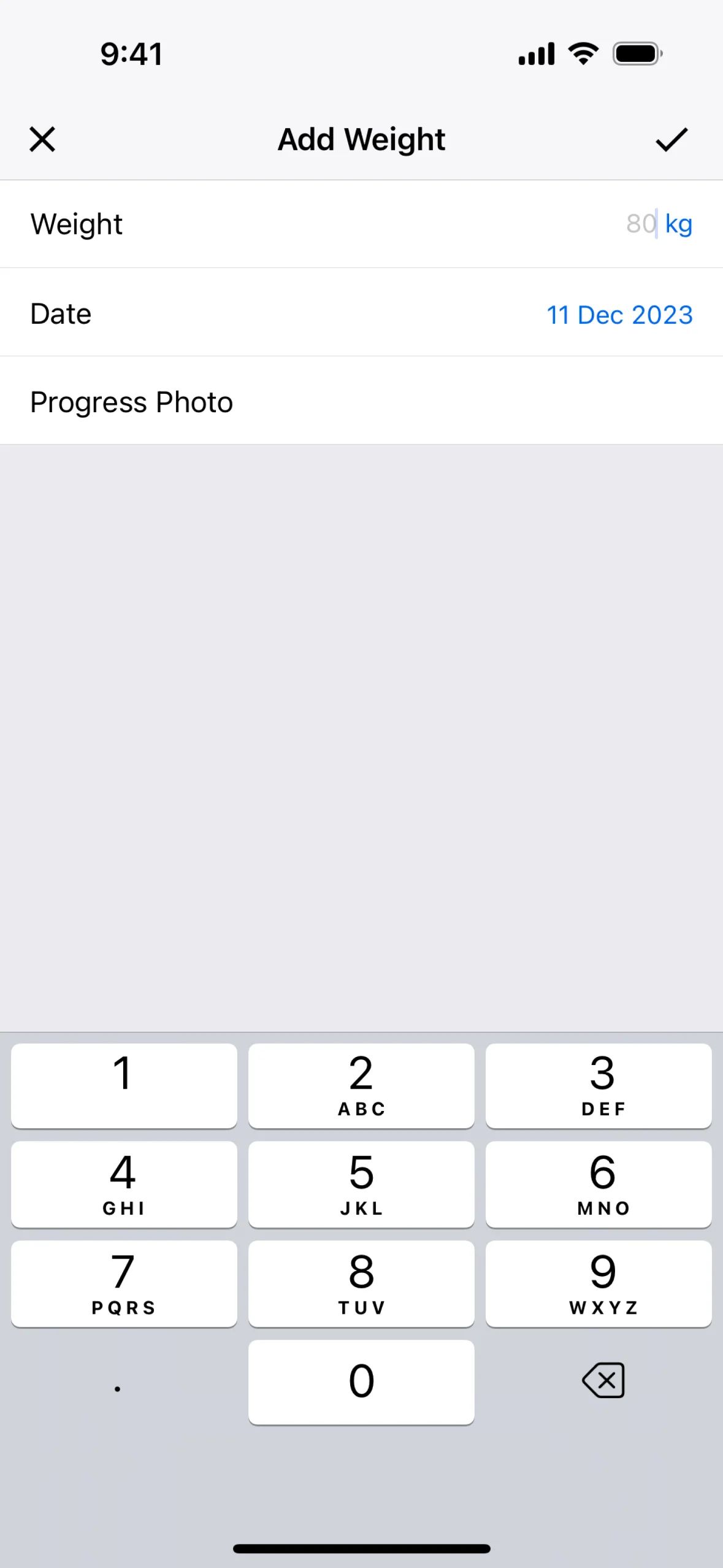 Adding weight data on MyFitnessPal (ios) screen 2