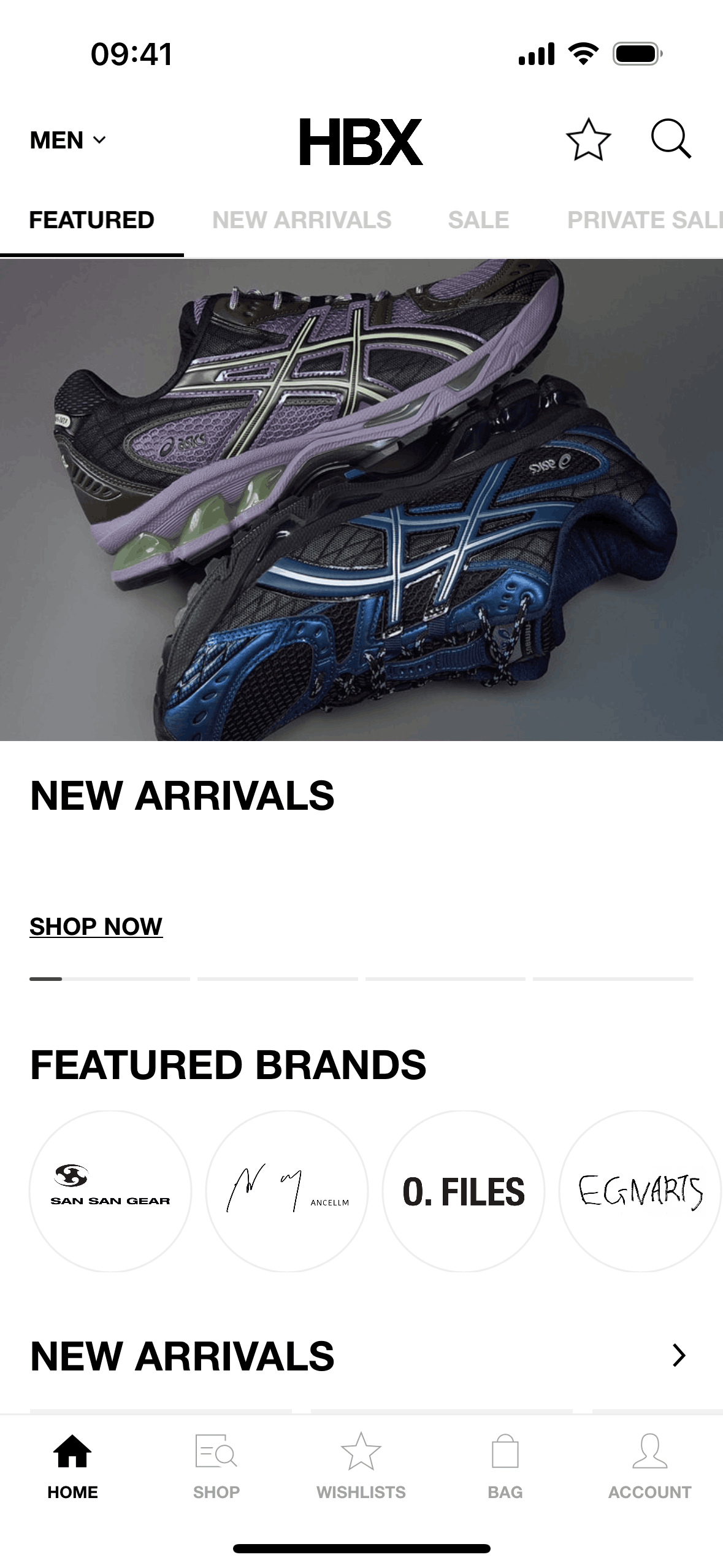HBX iOS Shopping interface screenshot 1