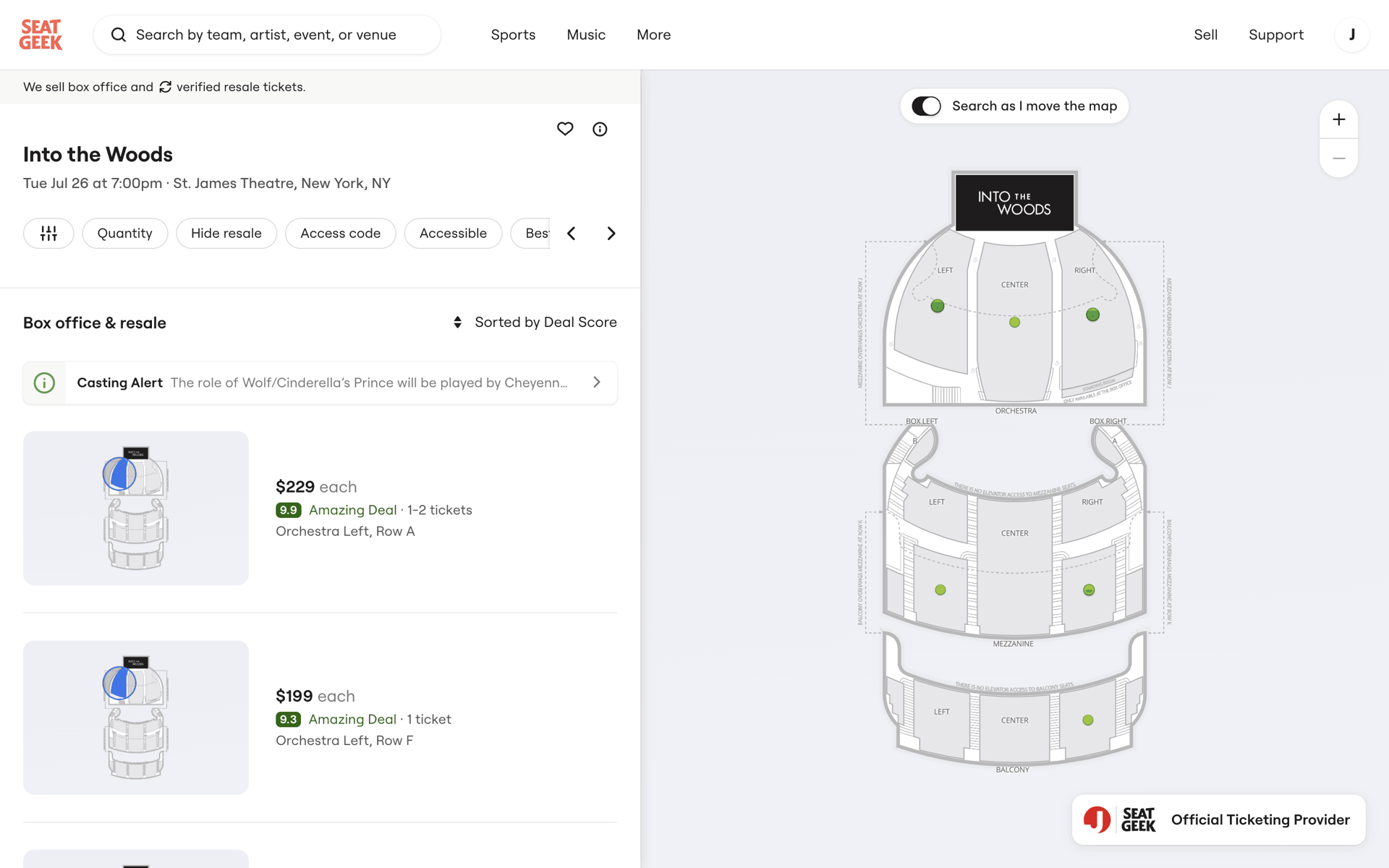 SeatGeek Web Entertainment interface screenshot 1