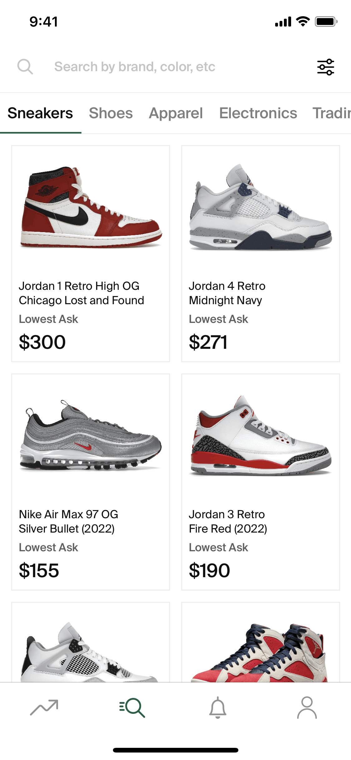 Search on StockX (ios) screen 2