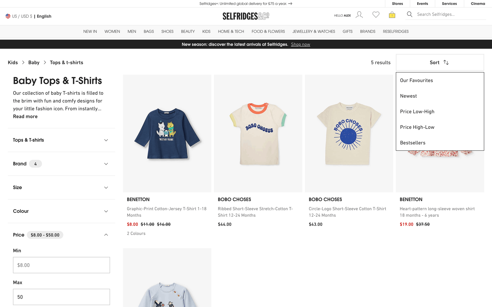 Selfridges Web Shopping interface screenshot 1