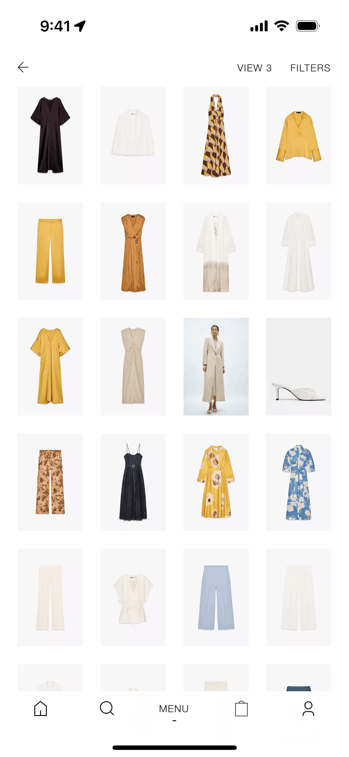 Switching view on ZARA (ios) screen 2