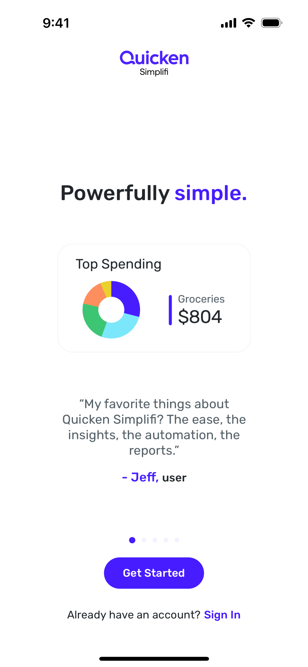 Quicken iOS Finance interface screenshot 1