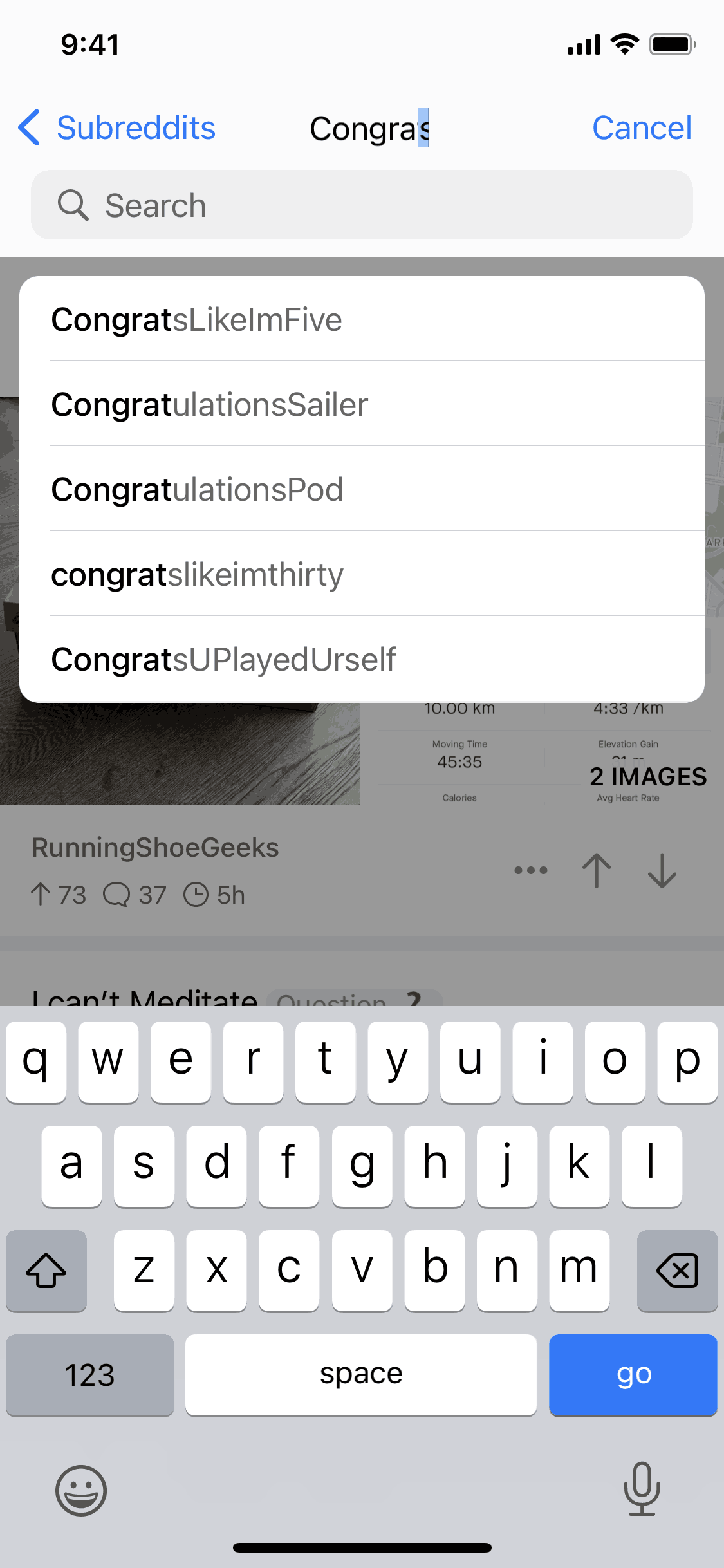 Searching a subreddit on Apollo for Reddit (ios) screen 2