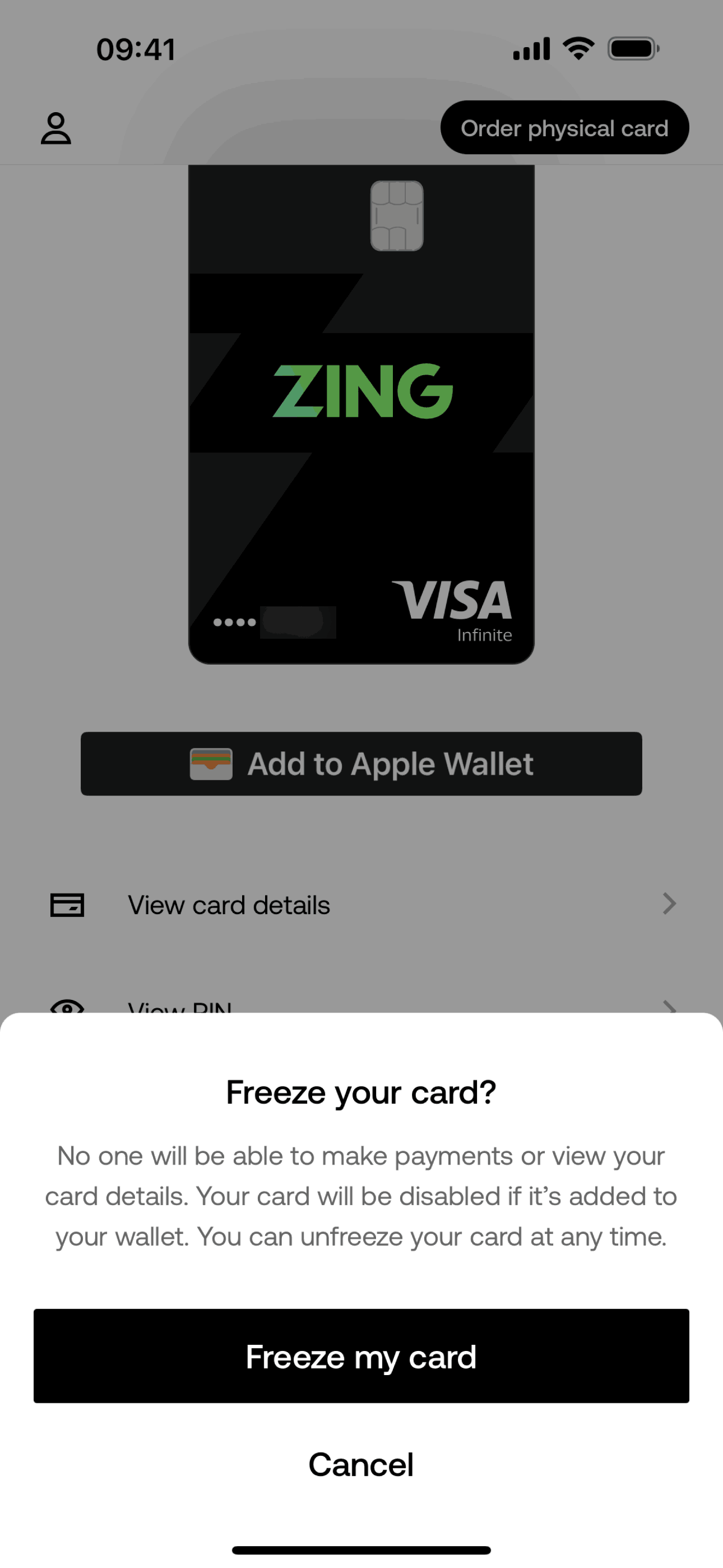 Zing iOS Finance interface screenshot 13