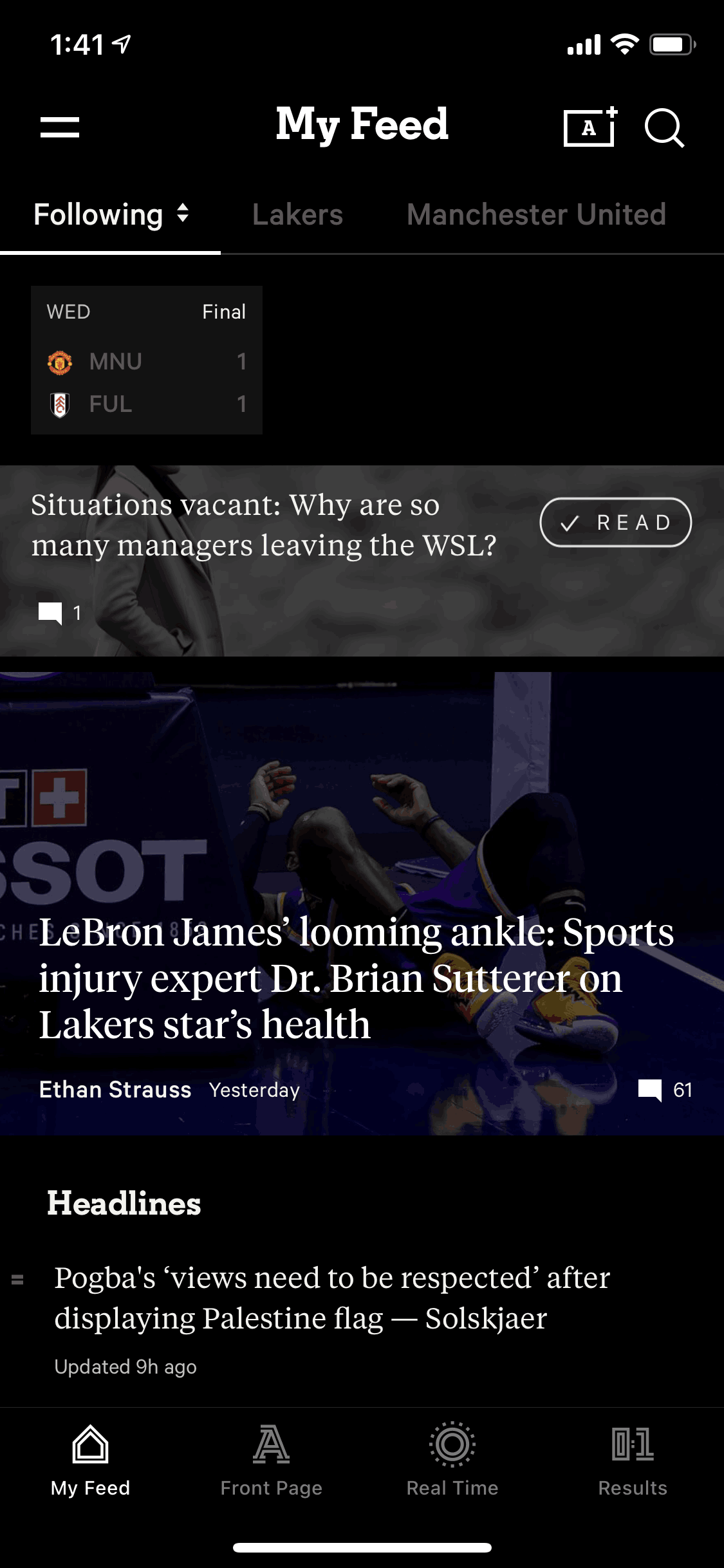 The Athletic iOS Sports interface screenshot 14