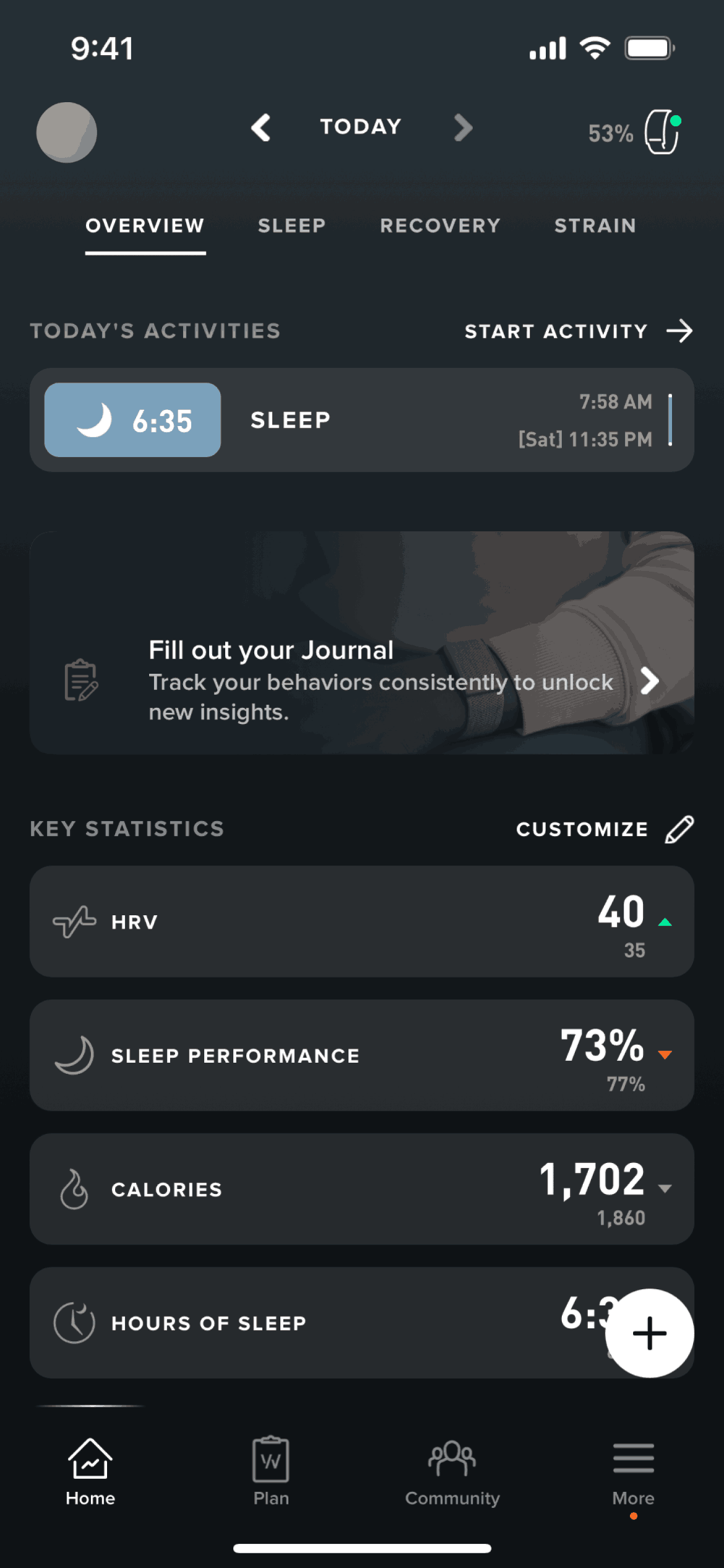 Home  on WHOOP (ios) screen 8