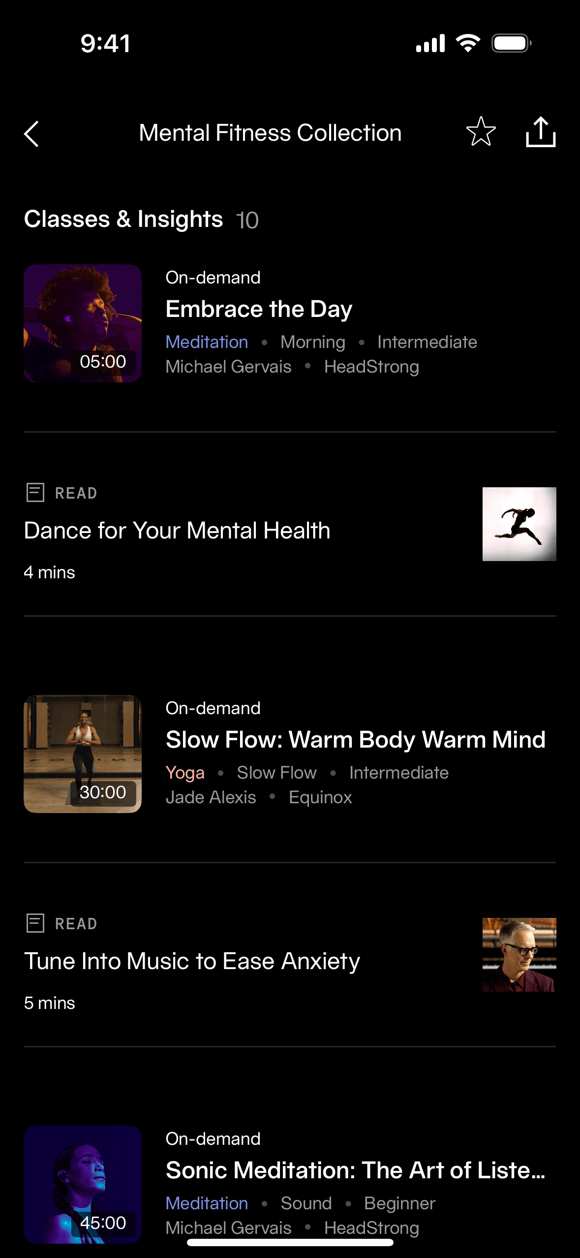 Equinox+ iOS Health & Fitness interface screenshot 1