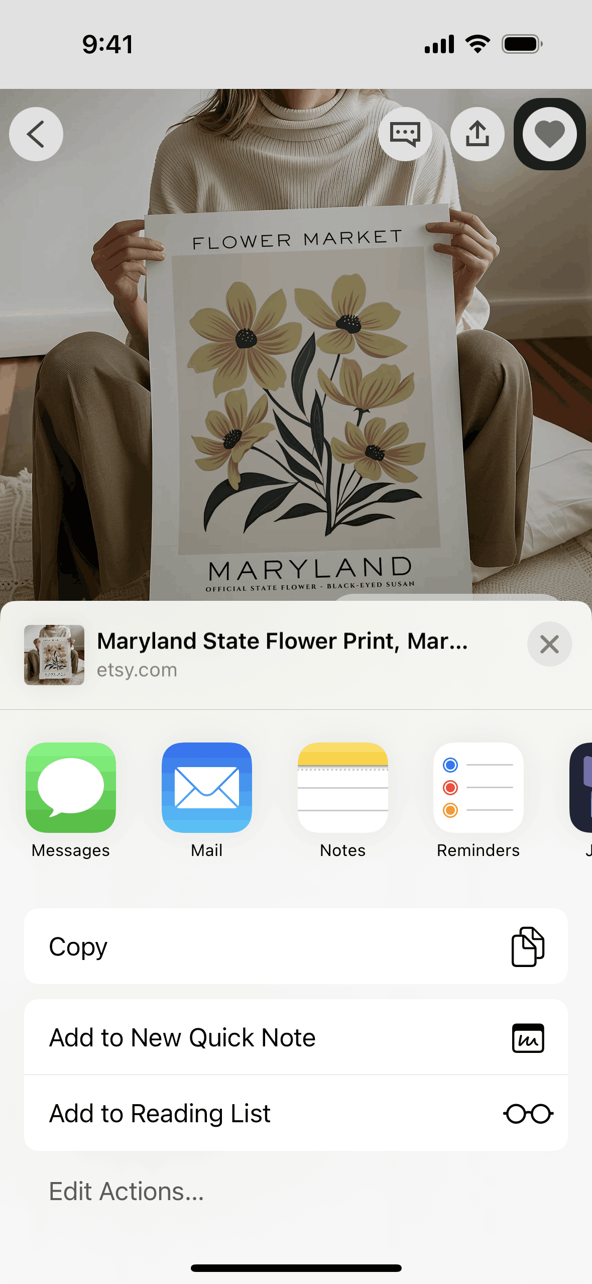 Share an item on Etsy (ios) screen 2