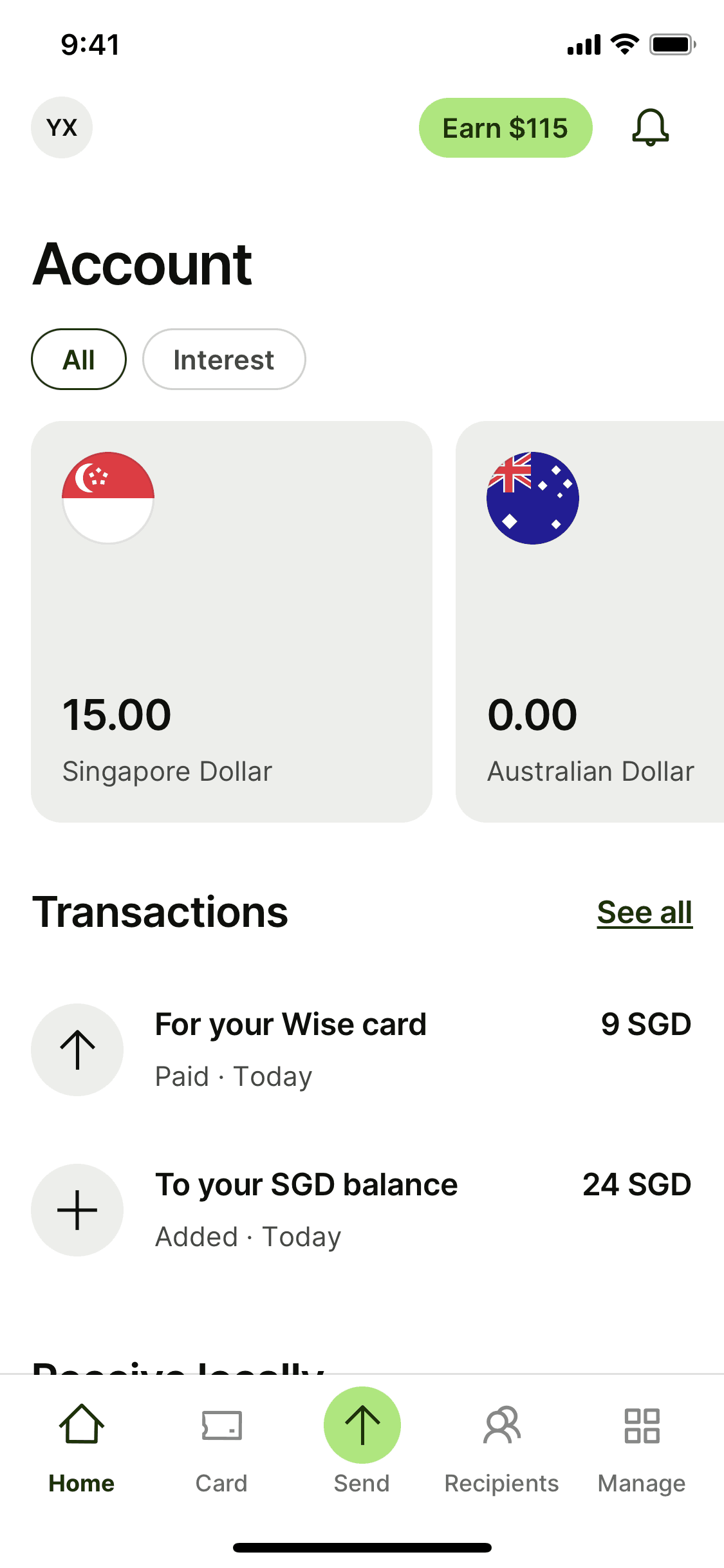 Wise iOS UI design screenshot
