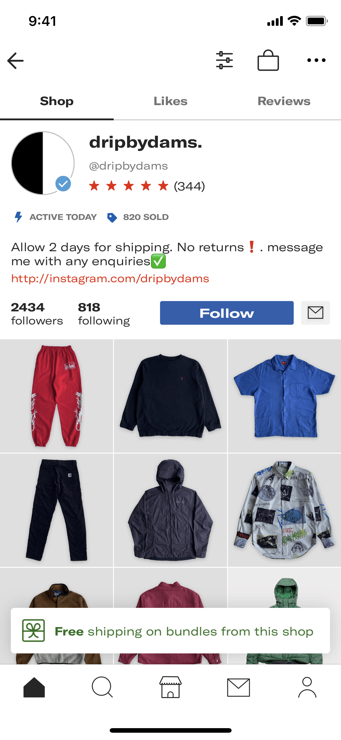 View a shop on Depop (ios) screen 2
