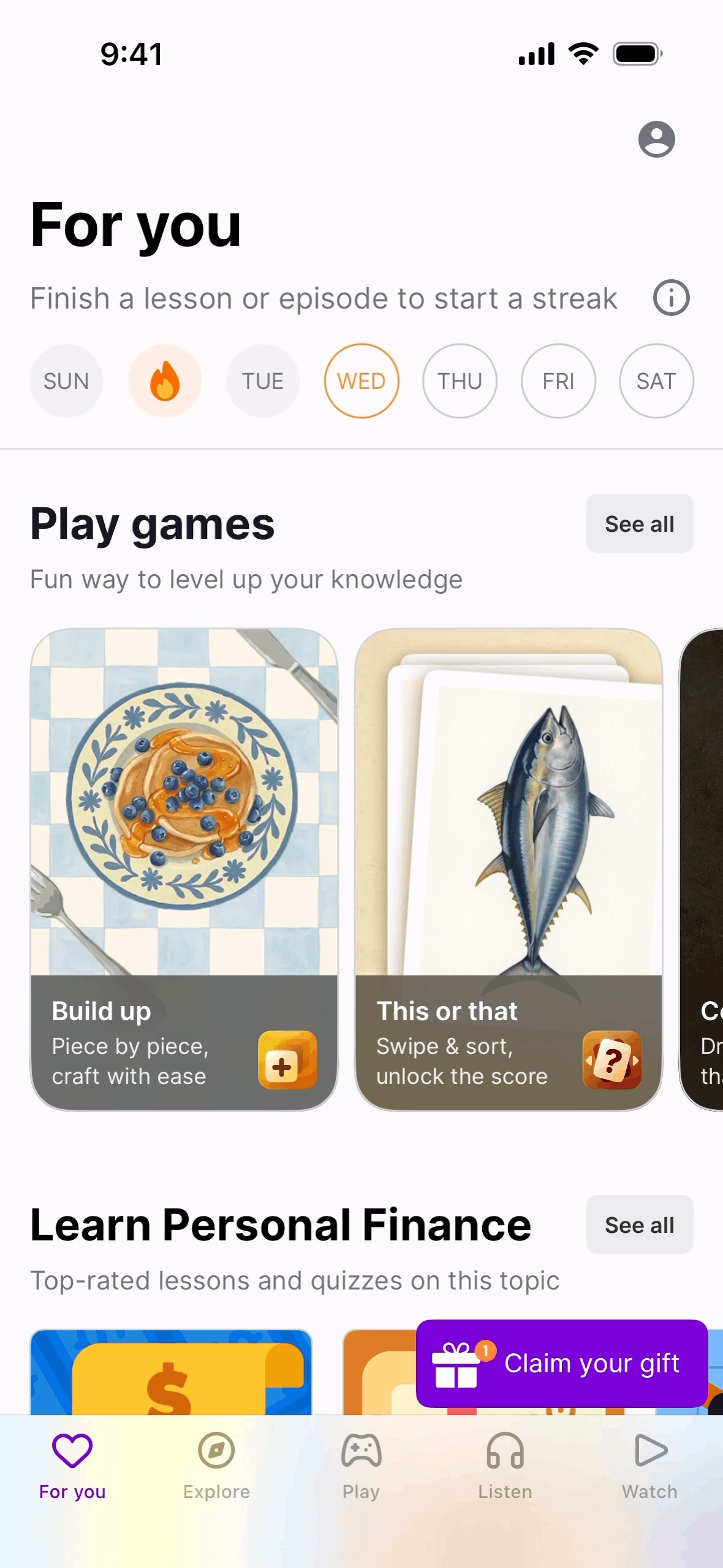 Nibble iOS quiz interface screenshot 1