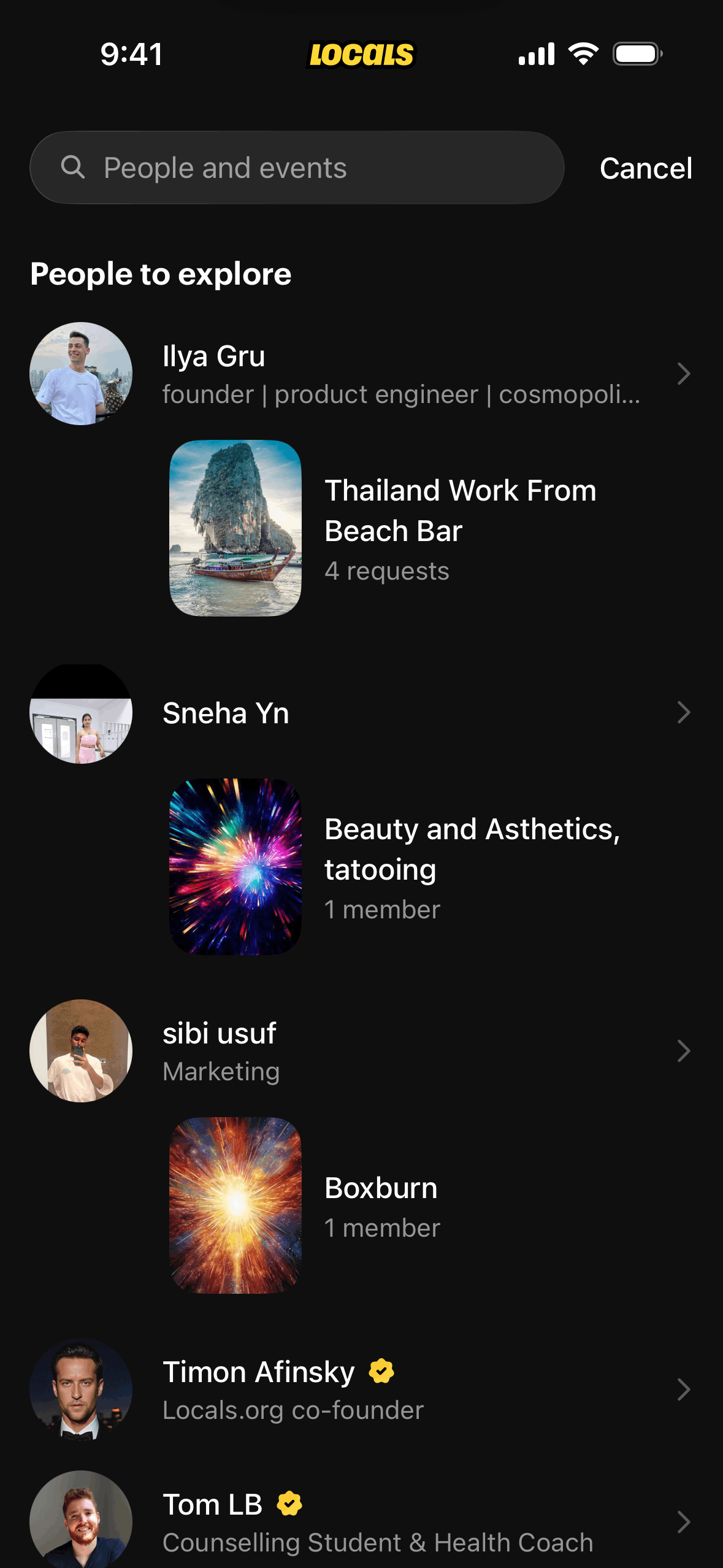 Locals iOS Social Networking interface screenshot 2