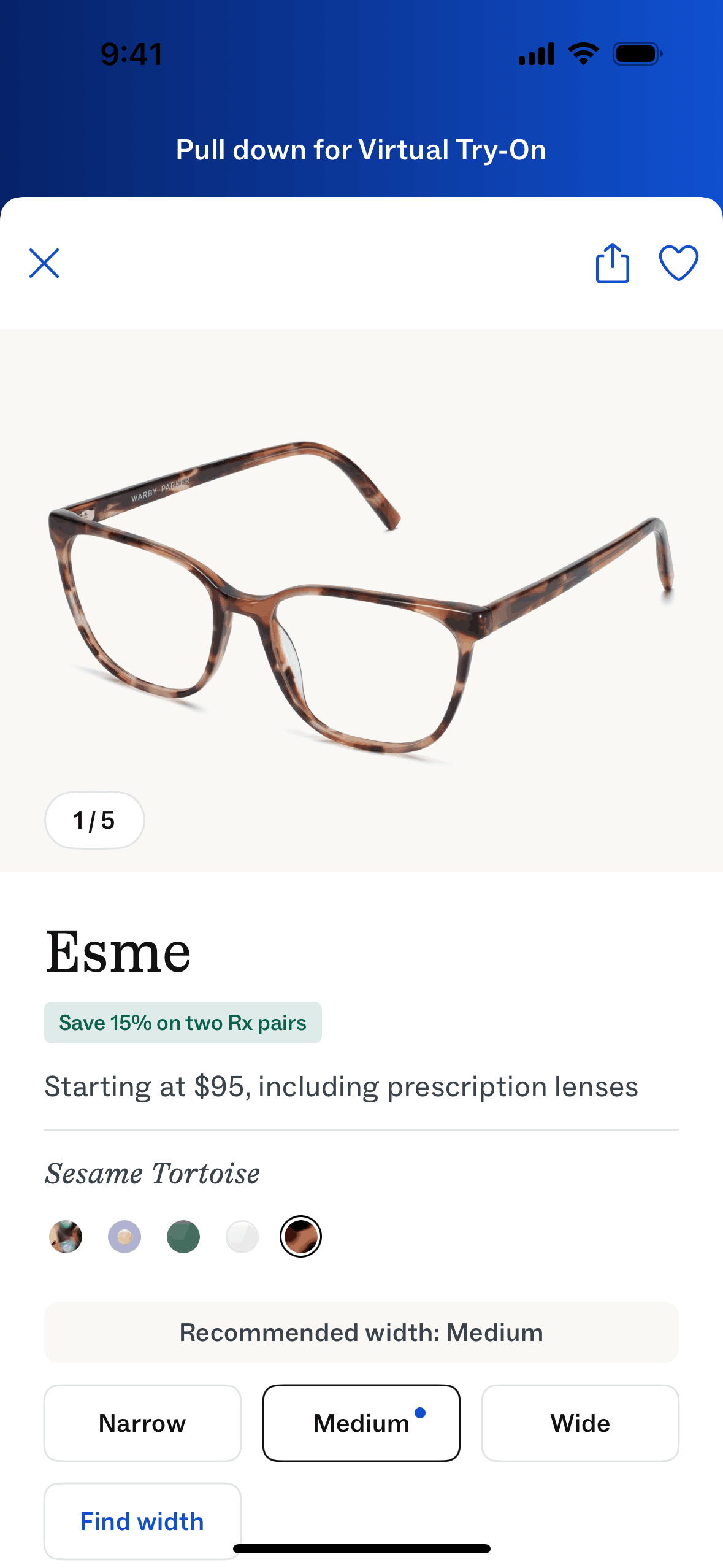 Warby Parker iOS Shopping interface screenshot 2