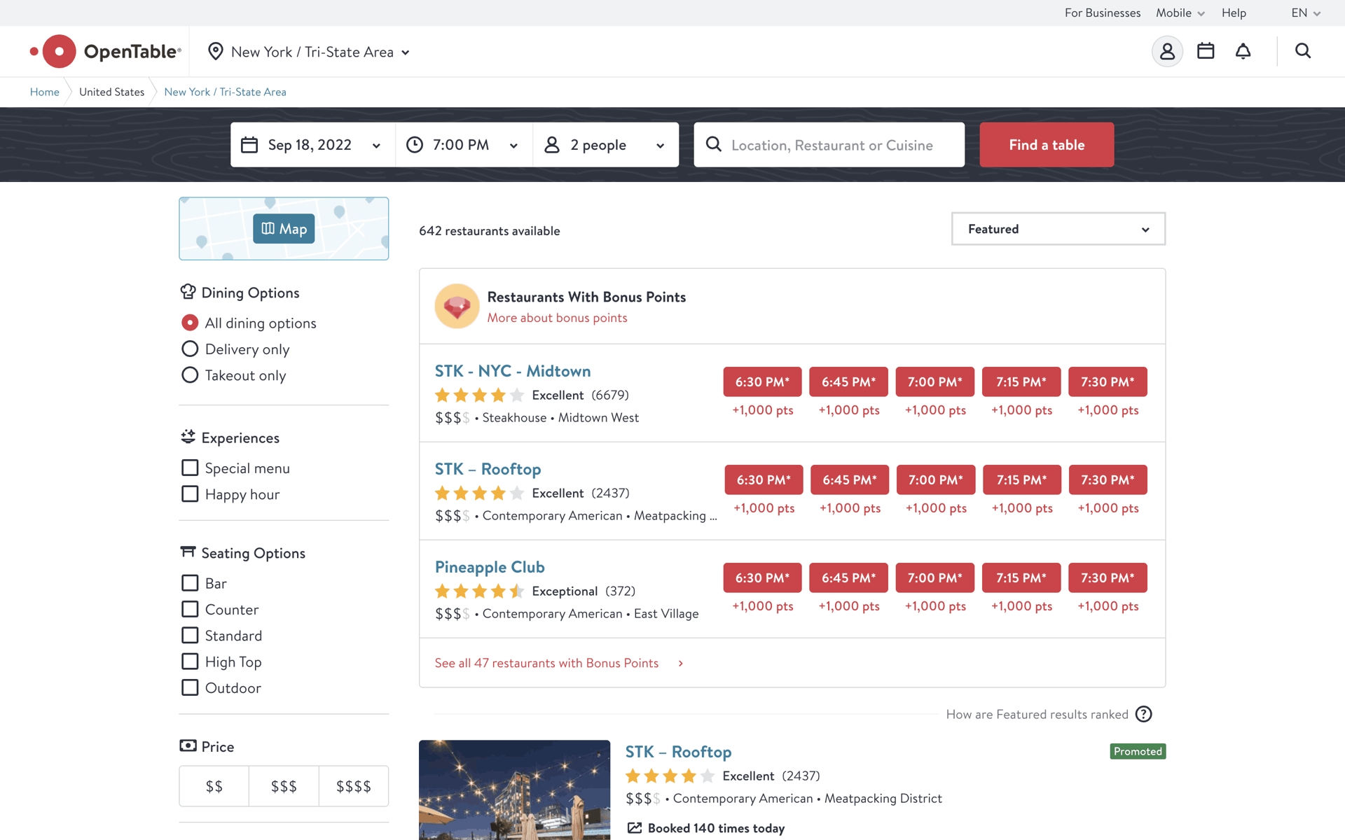 OpenTable Web Food & Drink interface screenshot 2