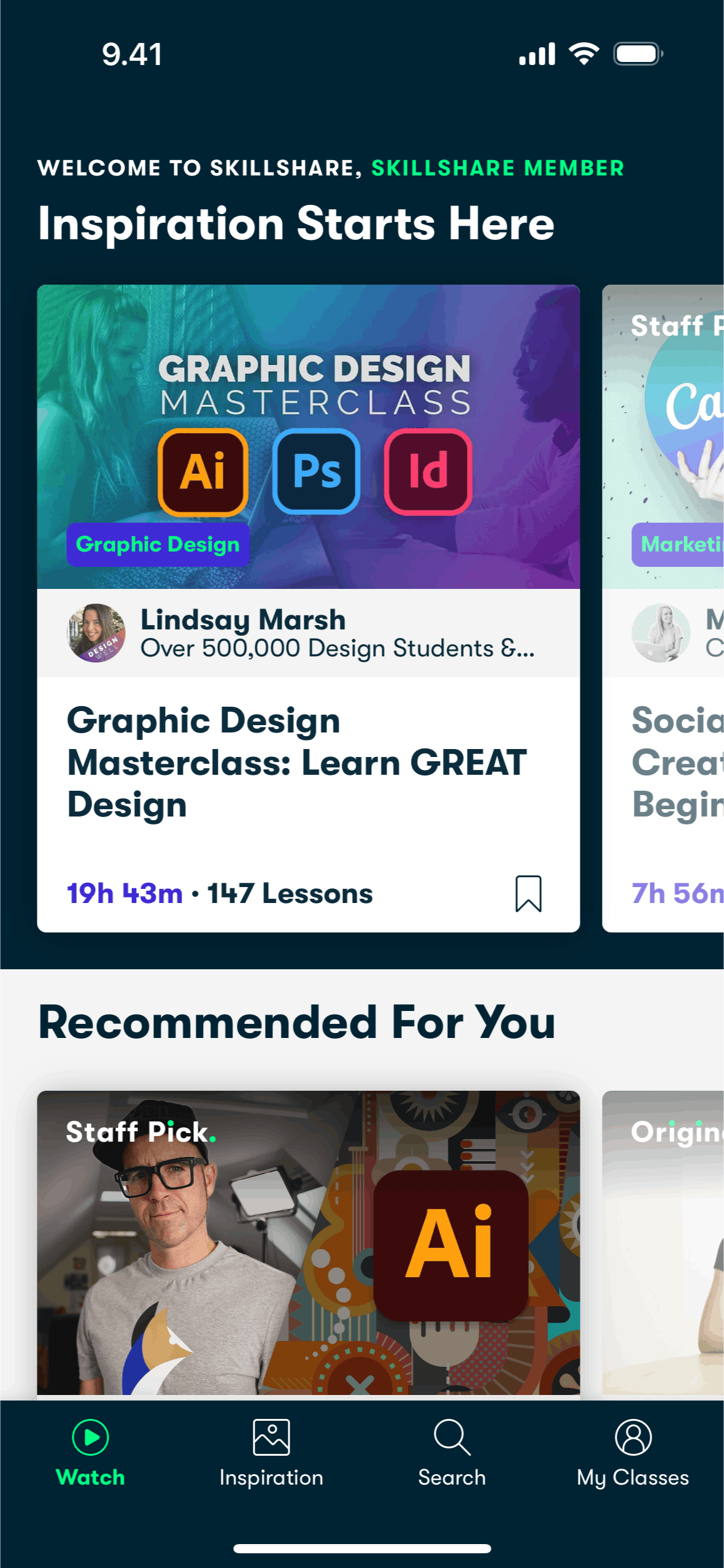Skillshare iOS Education interface screenshot 2