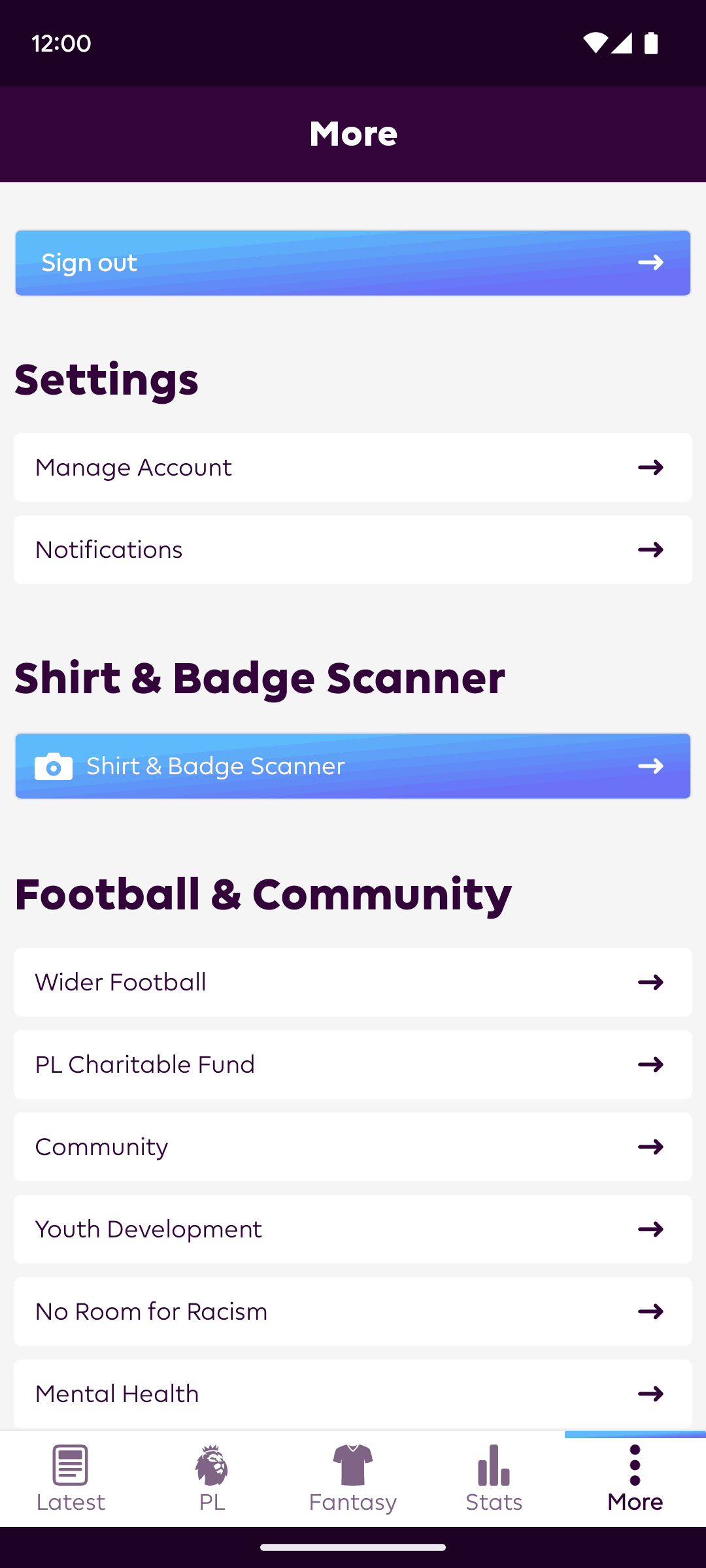 Premier League Android Sports interface screenshot 14