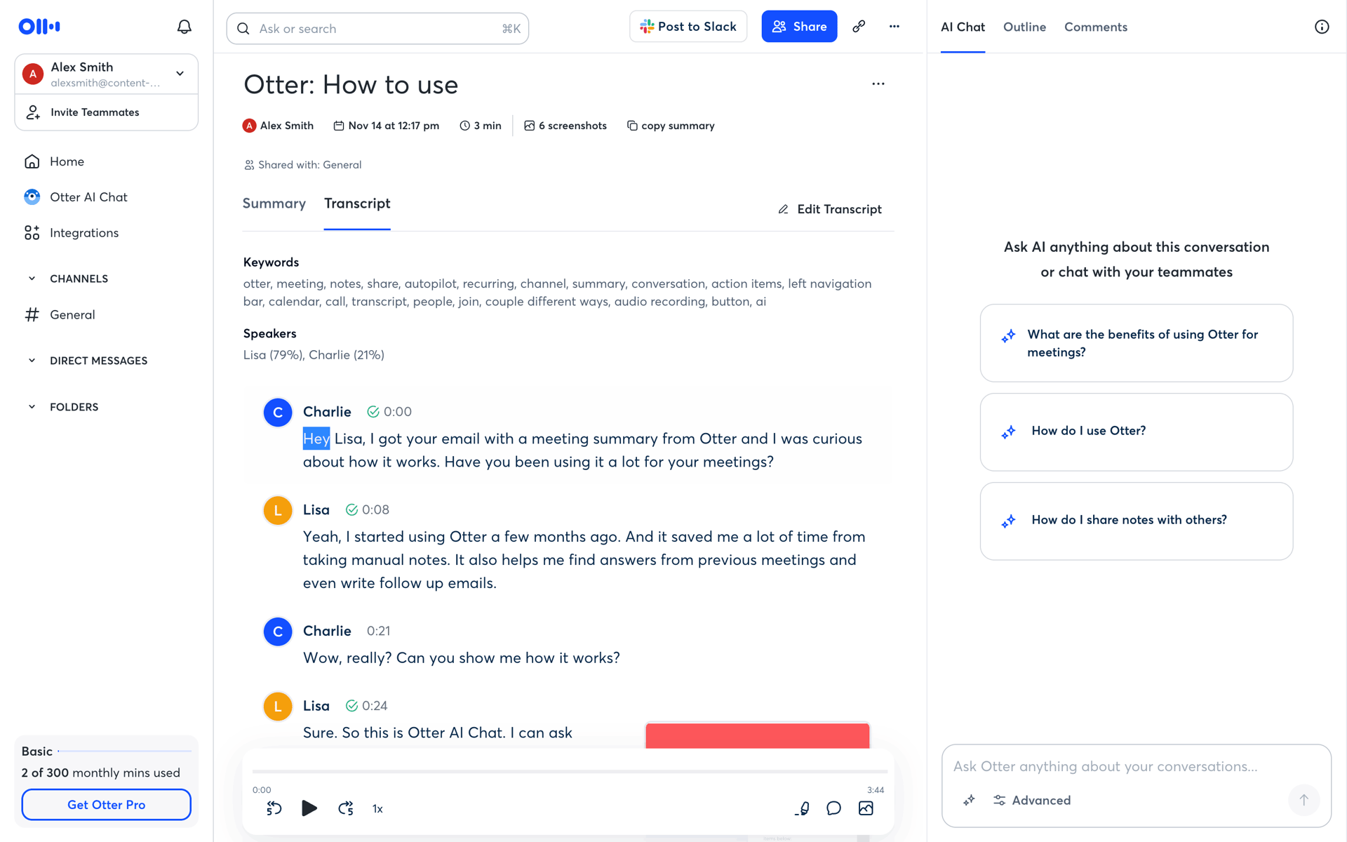Otter.ai Web AI interface screenshot 1