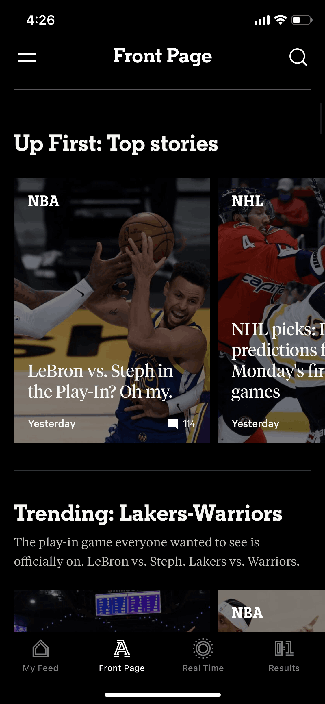 The Athletic iOS News interface screenshot 1