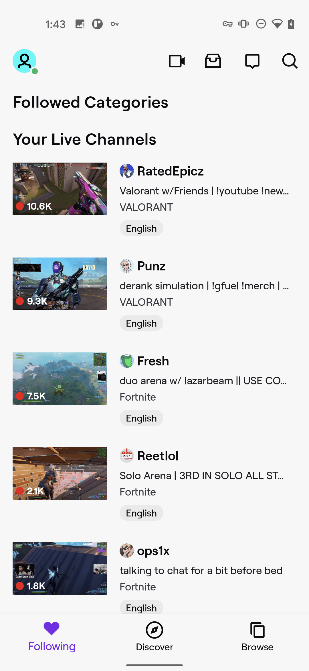 Twitch Android Photo & Video interface screenshot 13