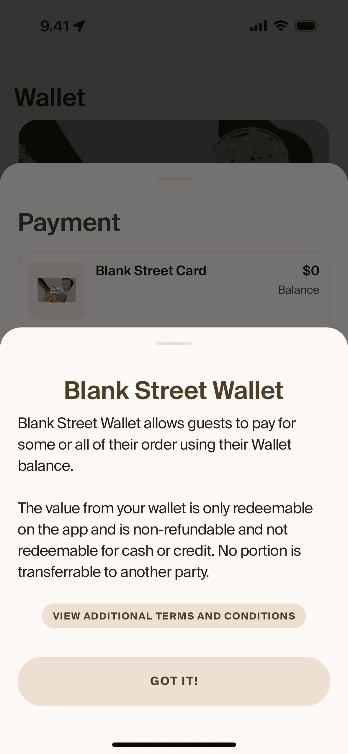 About wallet on Blank Street (ios) screen 2