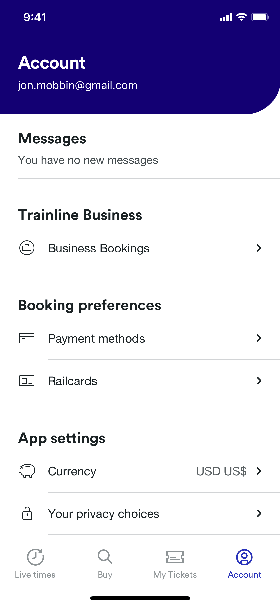 Trainline iOS Travel & Transportation interface screenshot 2