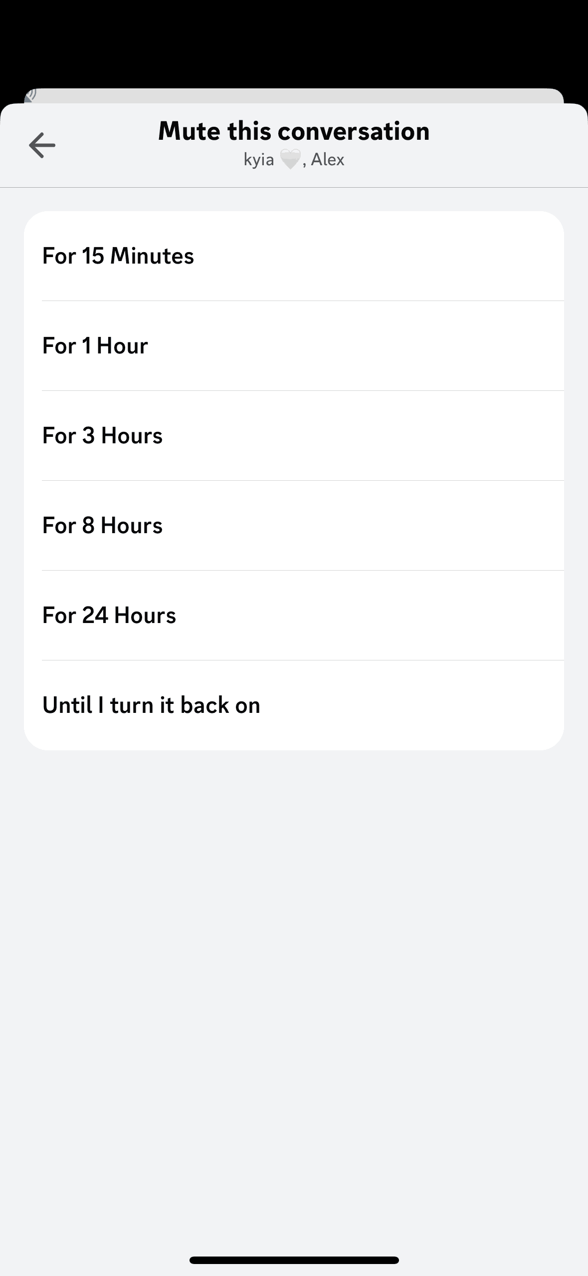 Muting a conversation on Discord (ios) screen 2