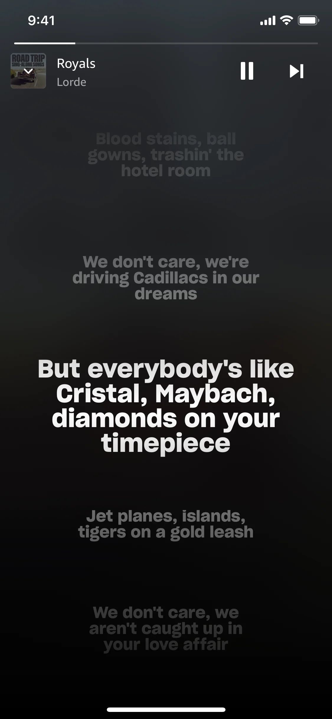 View song lyrics on Amazon Music (ios) screen 2
