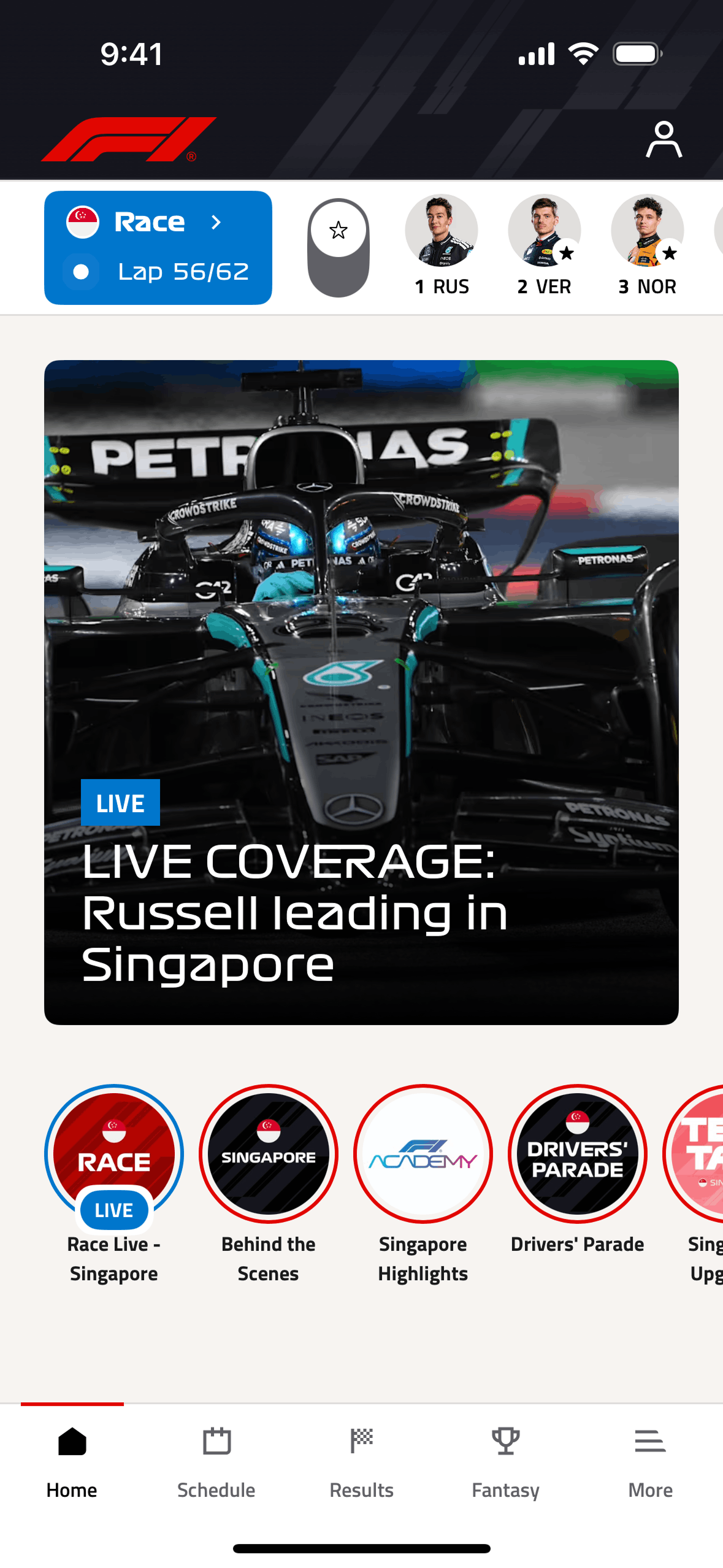 Formula 1® iOS Sports interface screenshot 1