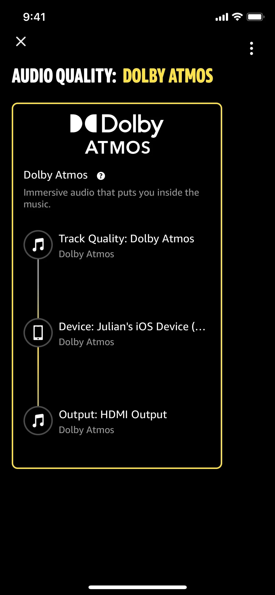 Audio quality information on Amazon Music (ios) screen 2