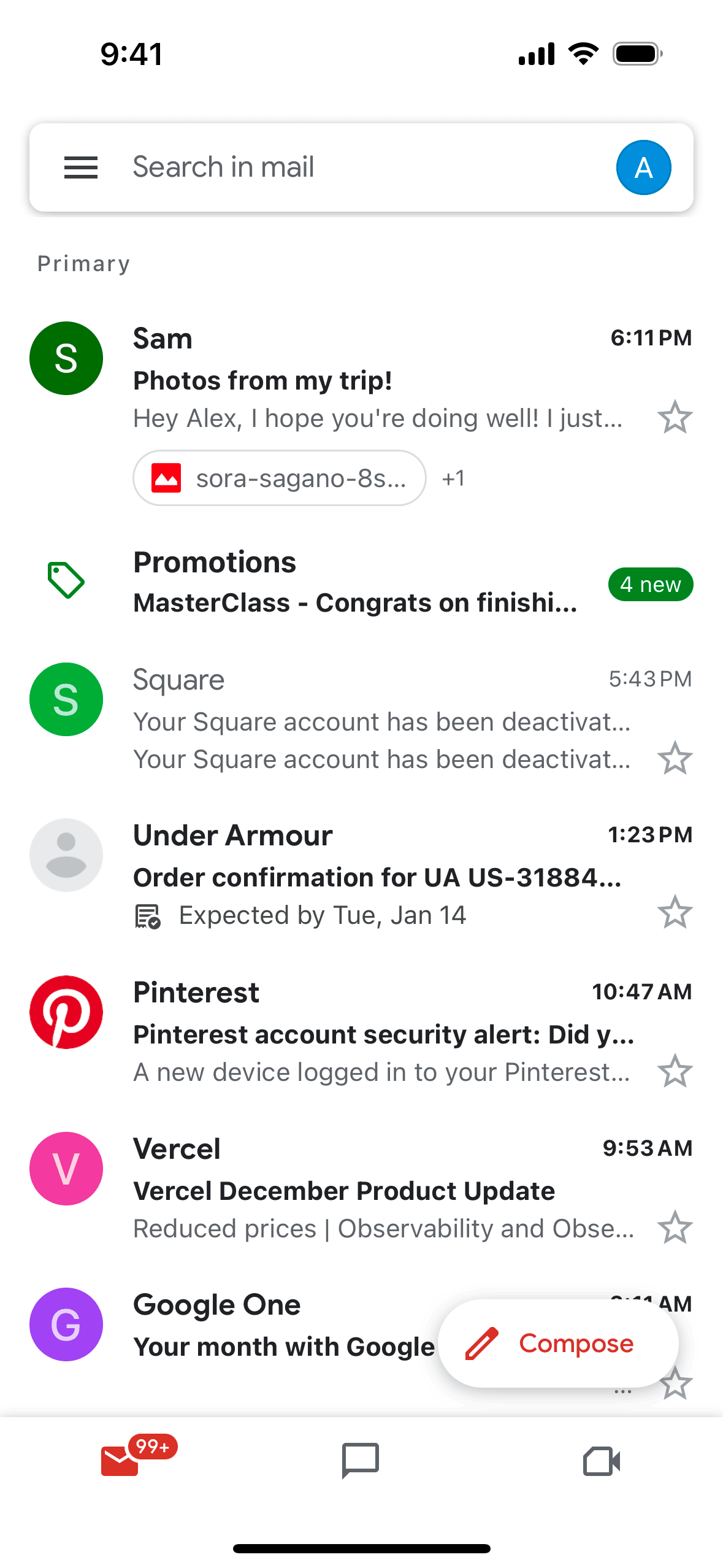 Gmail iOS Productivity interface screenshot 1