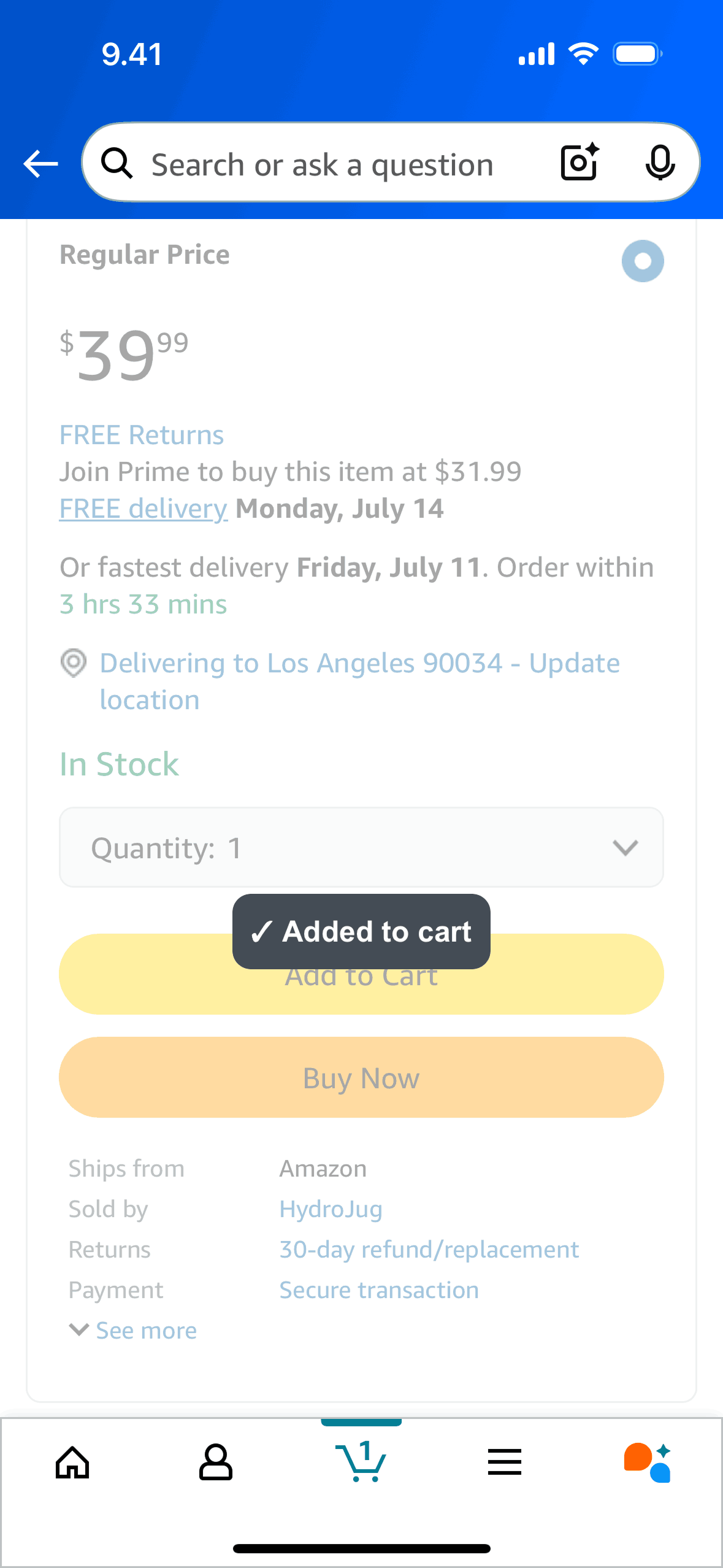 Adding to cart on Amazon Shopping (ios) screen 2
