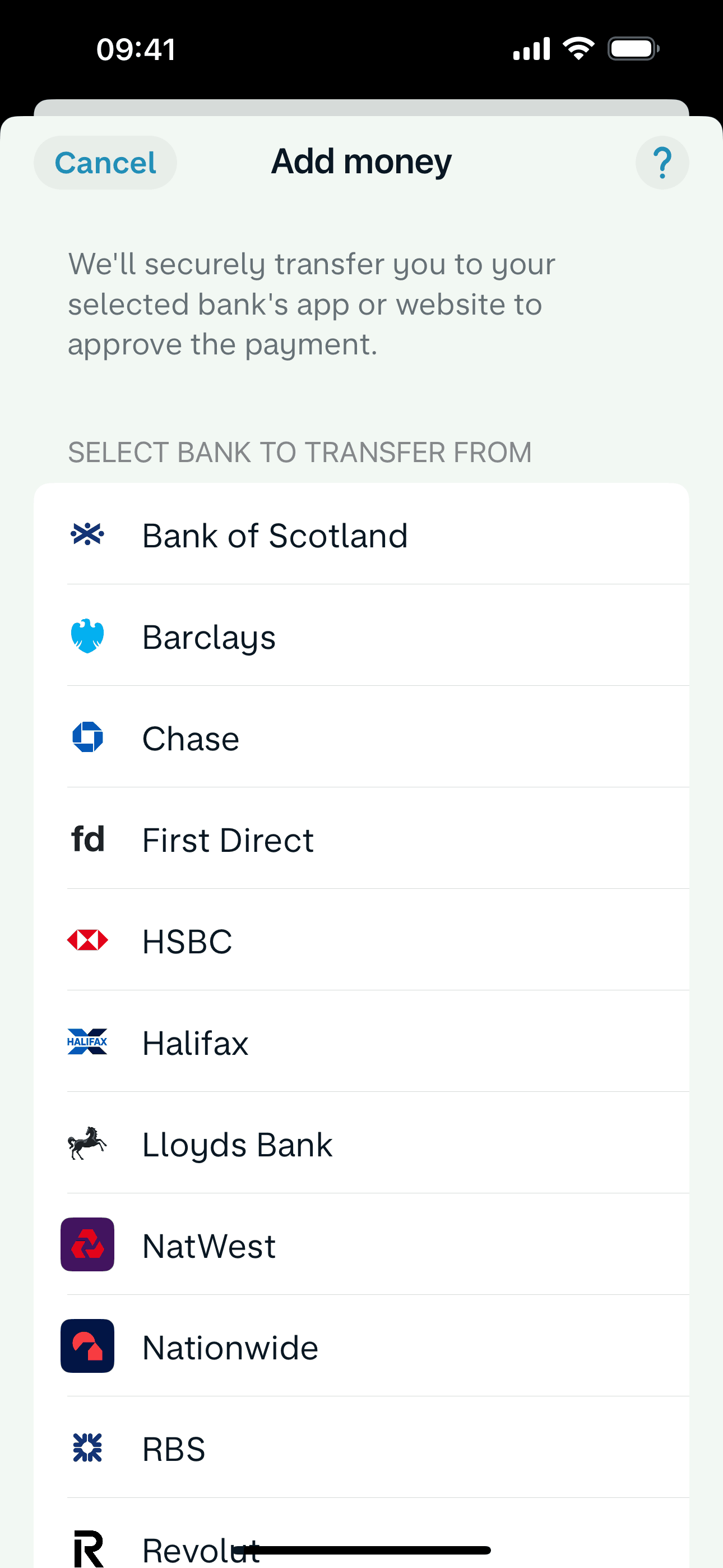 Adding money on Monzo (ios) screen 2