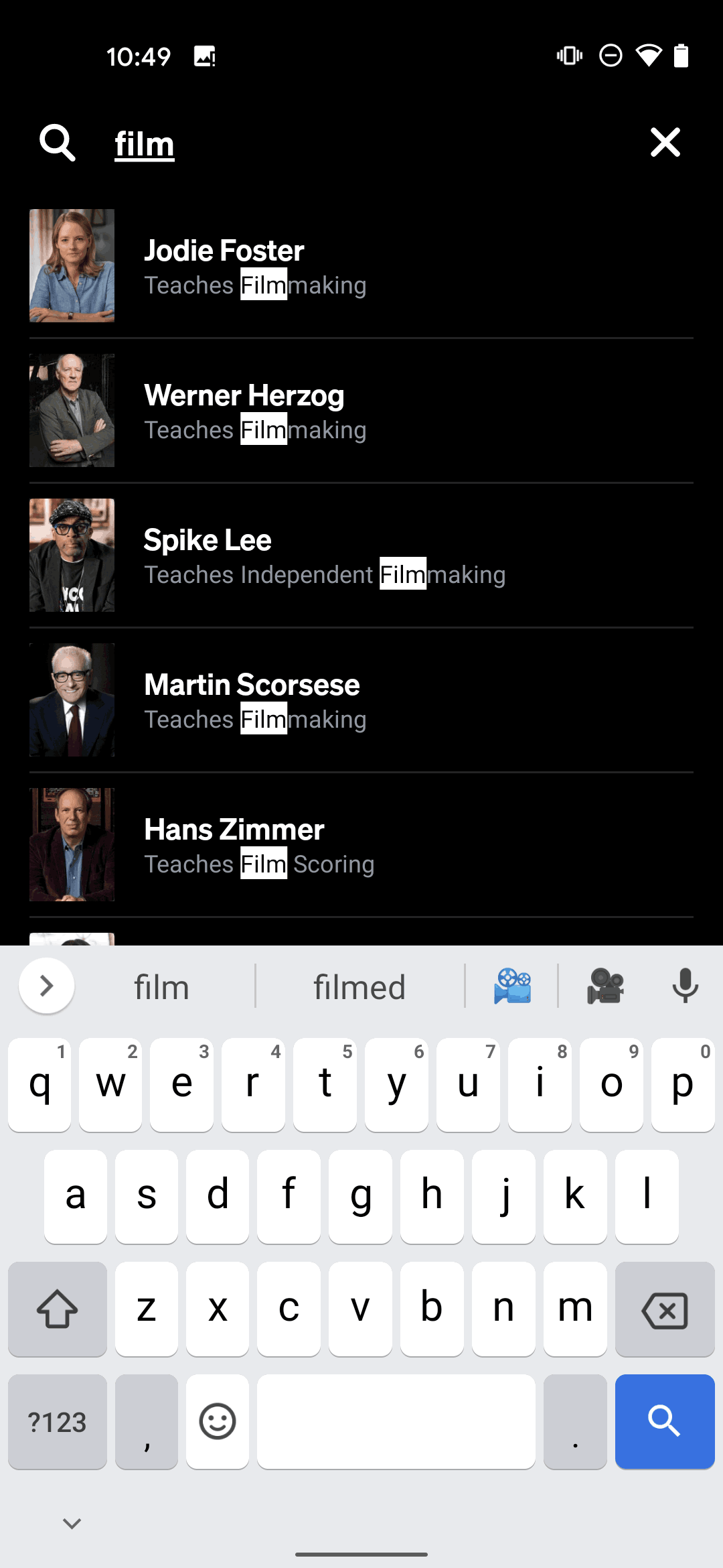 MasterClass Android Education interface screenshot 3