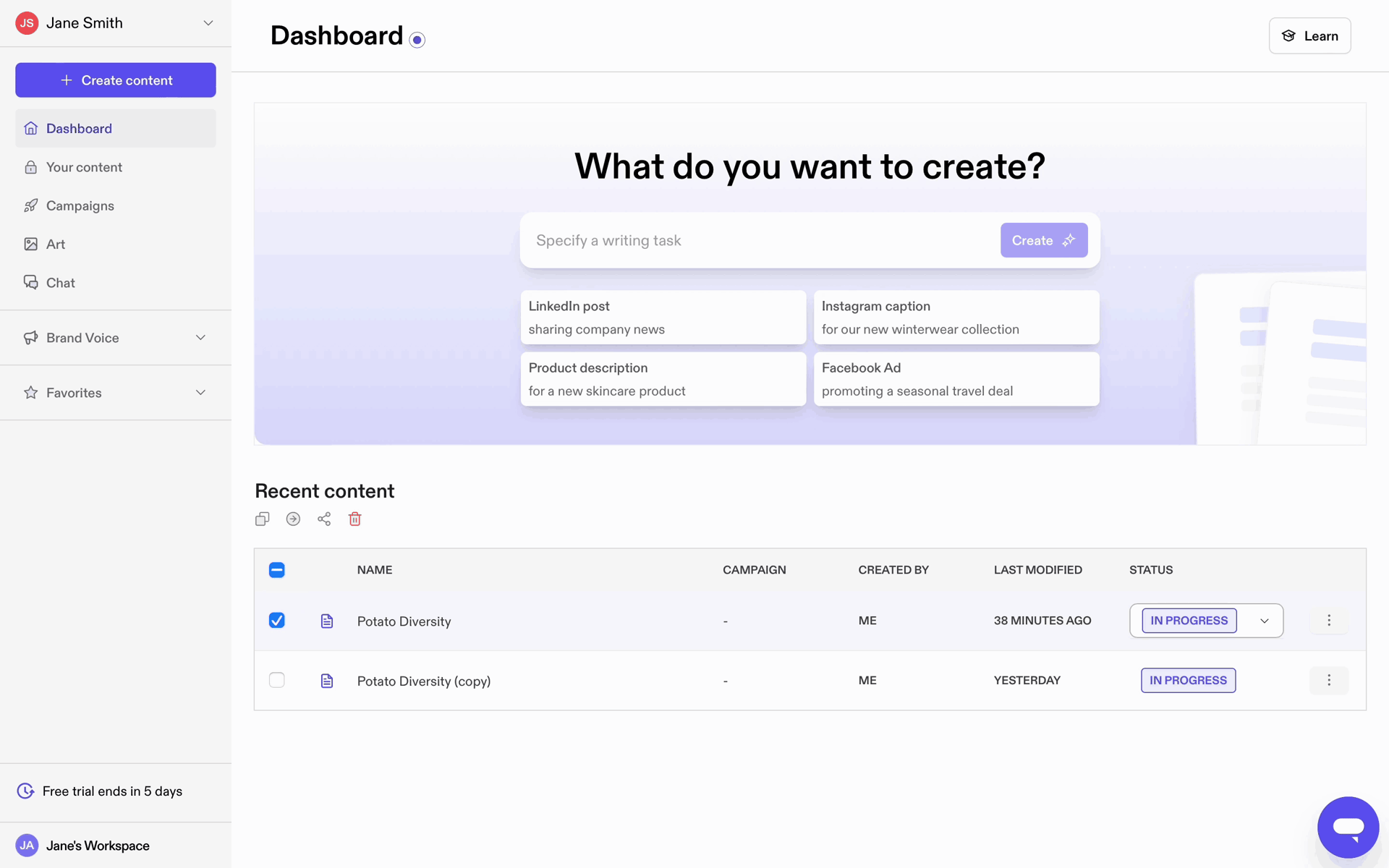 Jasper Web AI interface screenshot 12